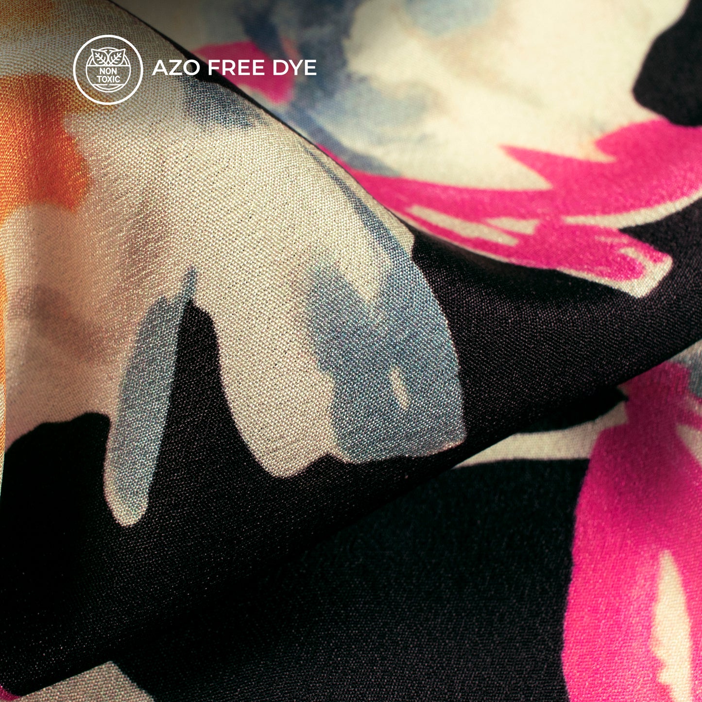Black Floral Digital Print Crepe Silk Fabric