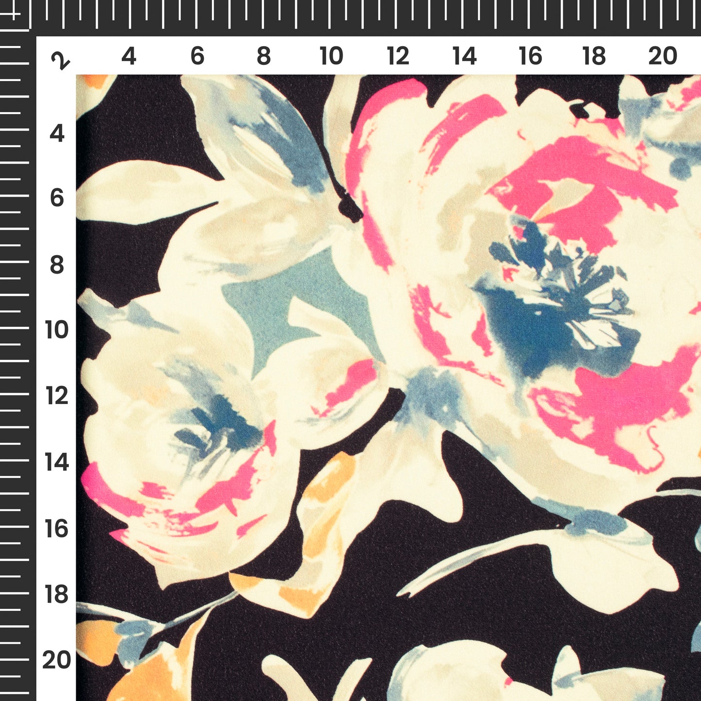 Black Floral Digital Print Crepe Silk Fabric