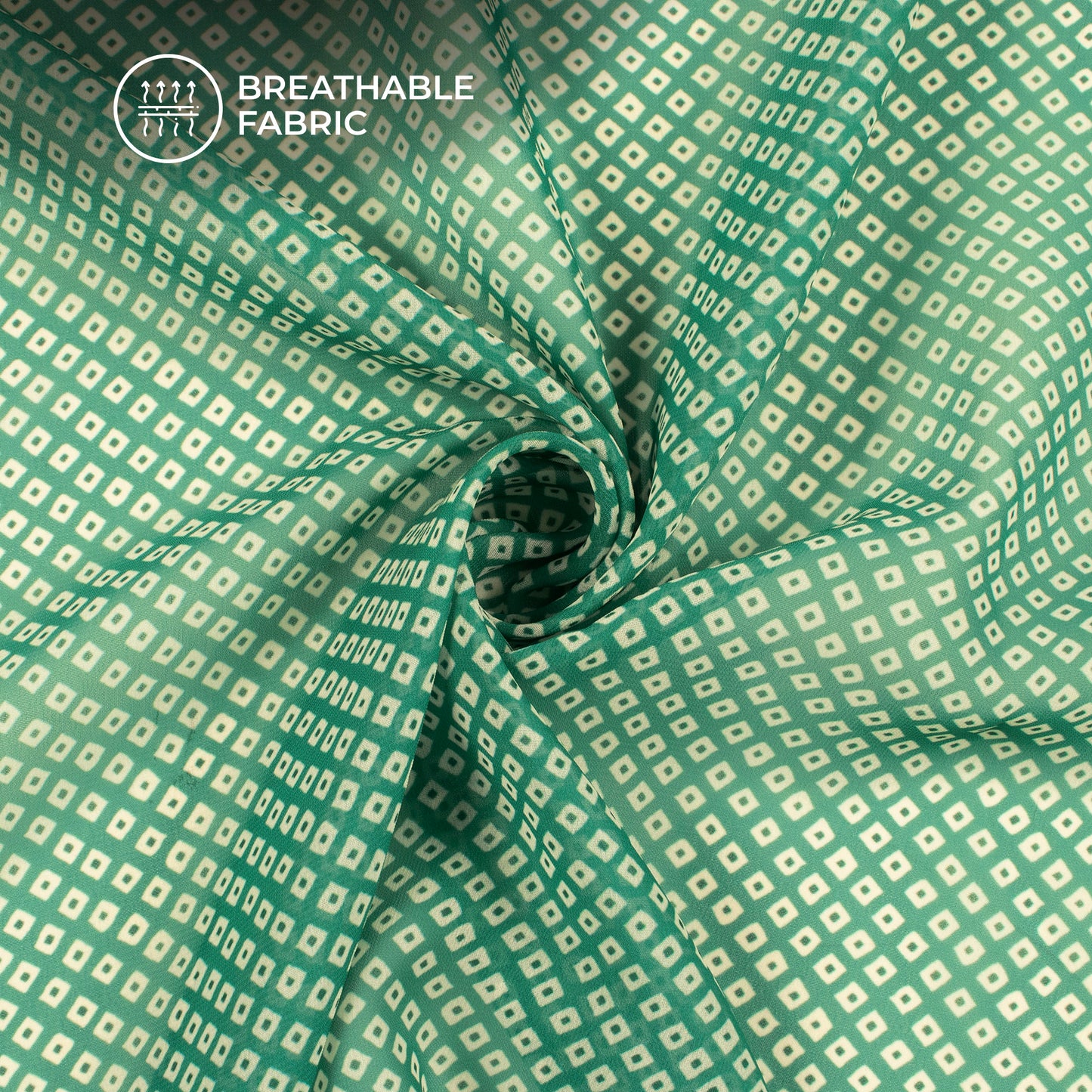 Cool Green Bandhanii Digital Print Lightweight Georgette Fabric