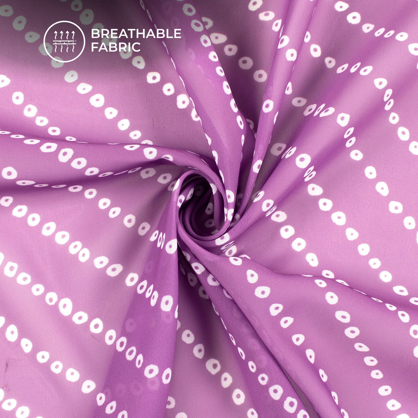 Lilac Purple Bandhanii Digital Print Lightweight Georgette Fabric