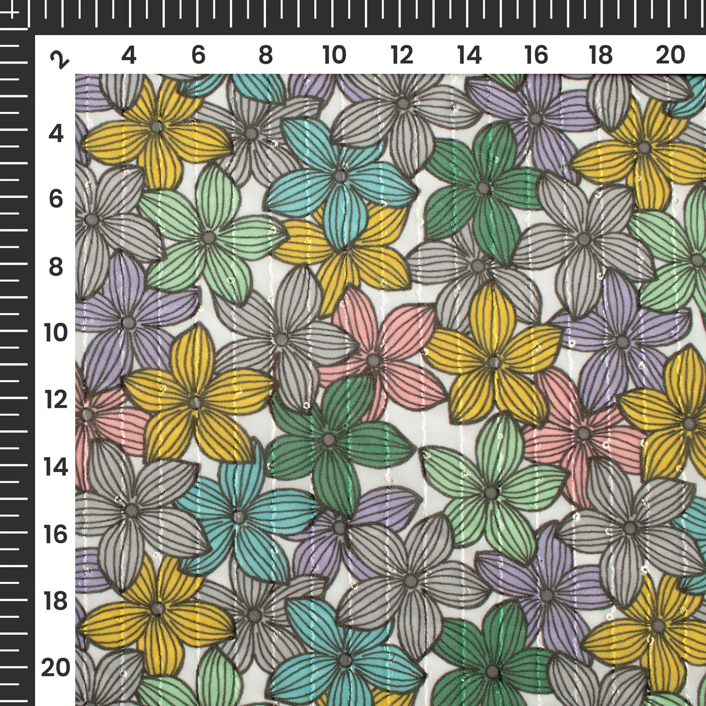 Vintage Floral Digital Print Premium Sequins Georgette Fabric