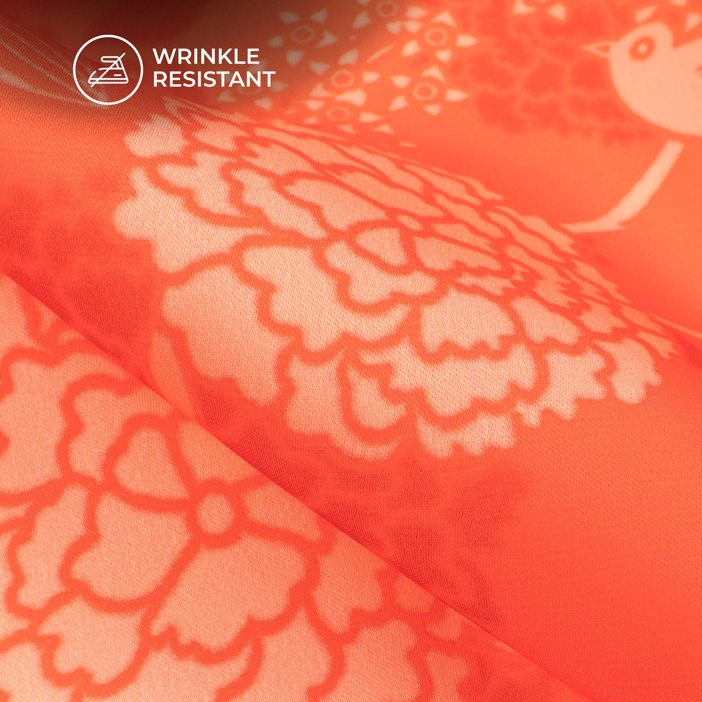 Vermilion Orange Floral Digital Print Imported Satin Fabric