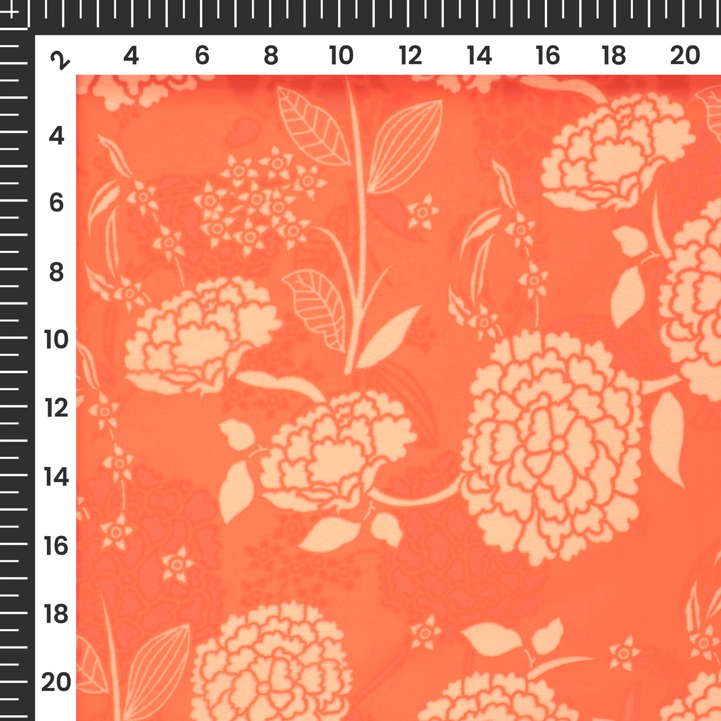 Vermilion Orange Floral Digital Print Imported Satin Fabric