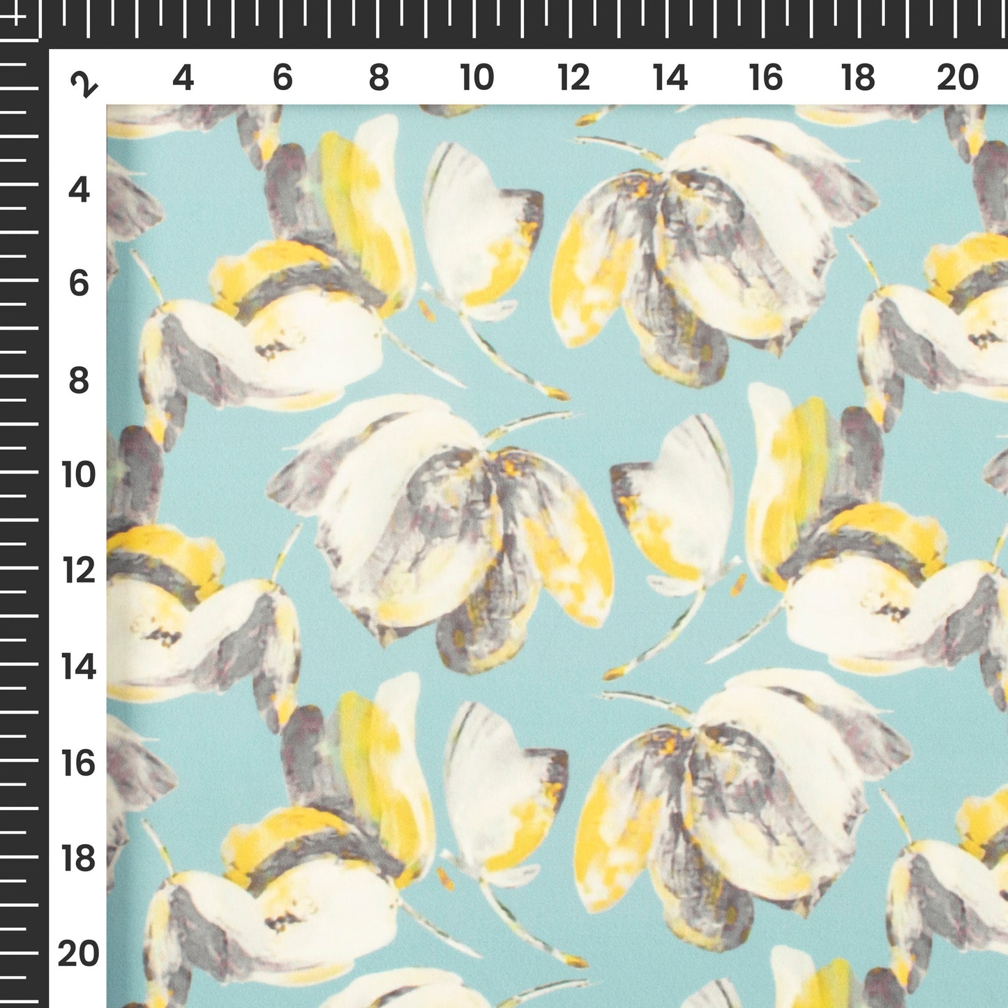 Baby Blue Floral Digital Print Imported Satin Fabric