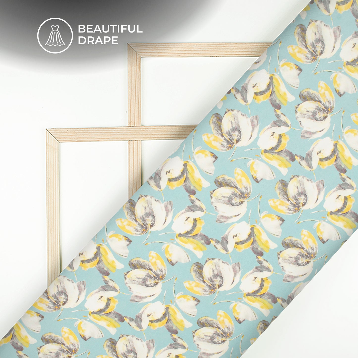 Baby Blue Floral Digital Print Imported Satin Fabric