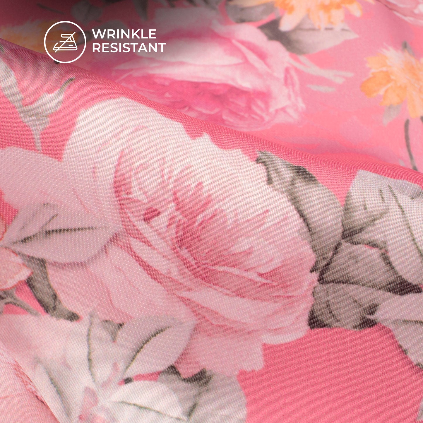 Taffy Pink Floral Digital Print Imported Satin Fabric