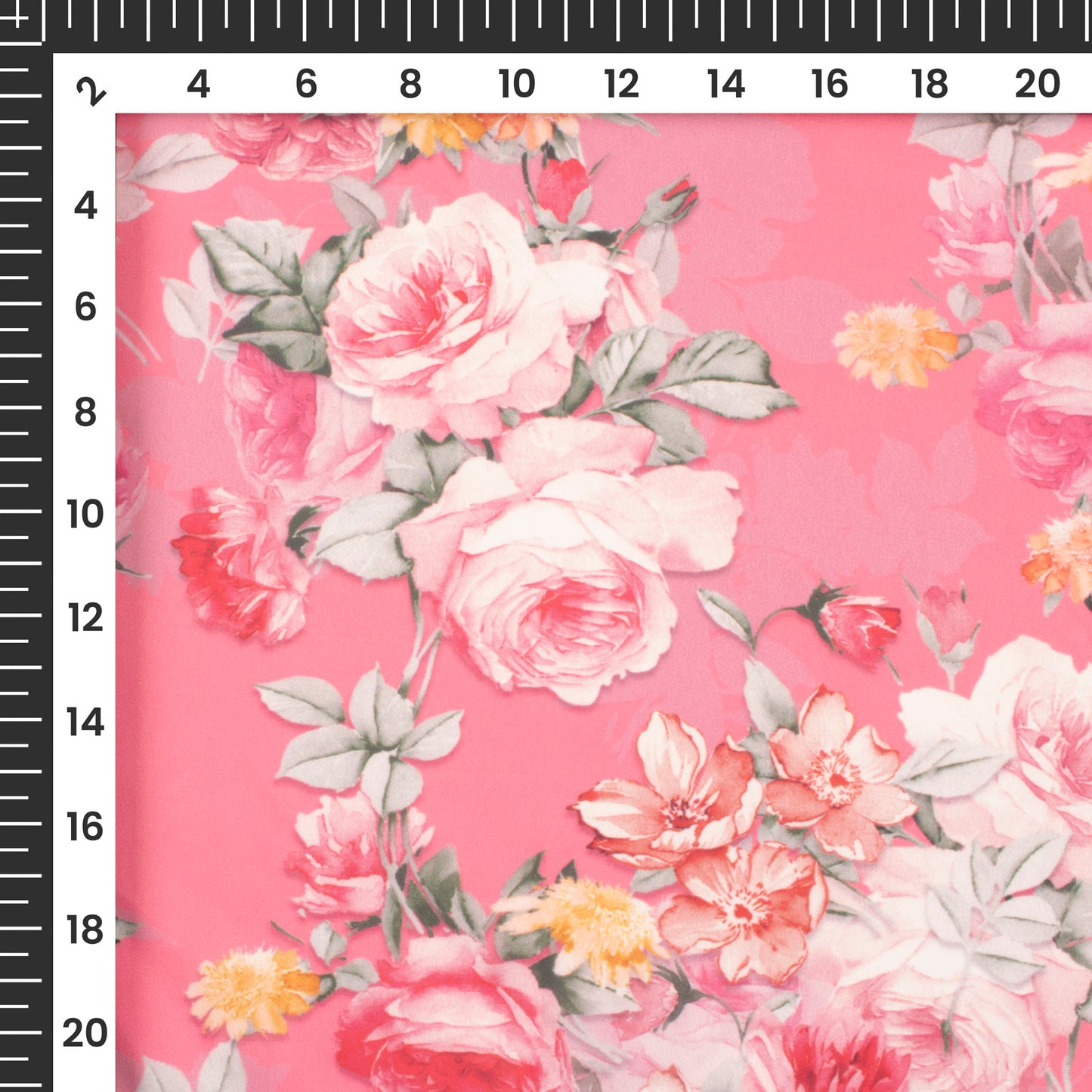 Taffy Pink Floral Digital Print Imported Satin Fabric