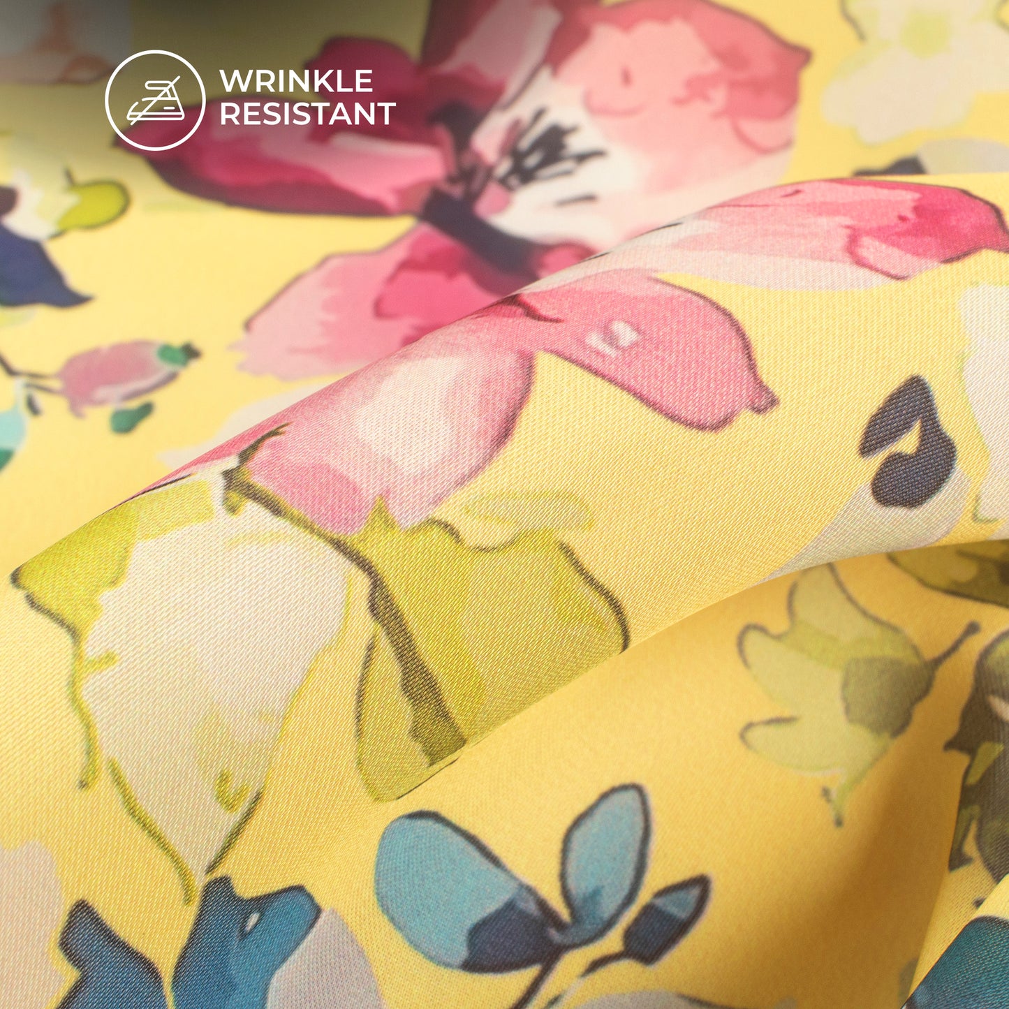 Yellow Floral Digital Print Imported Satin Fabric