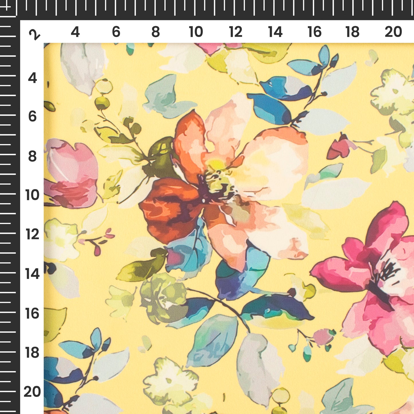 Yellow Floral Digital Print Imported Satin Fabric