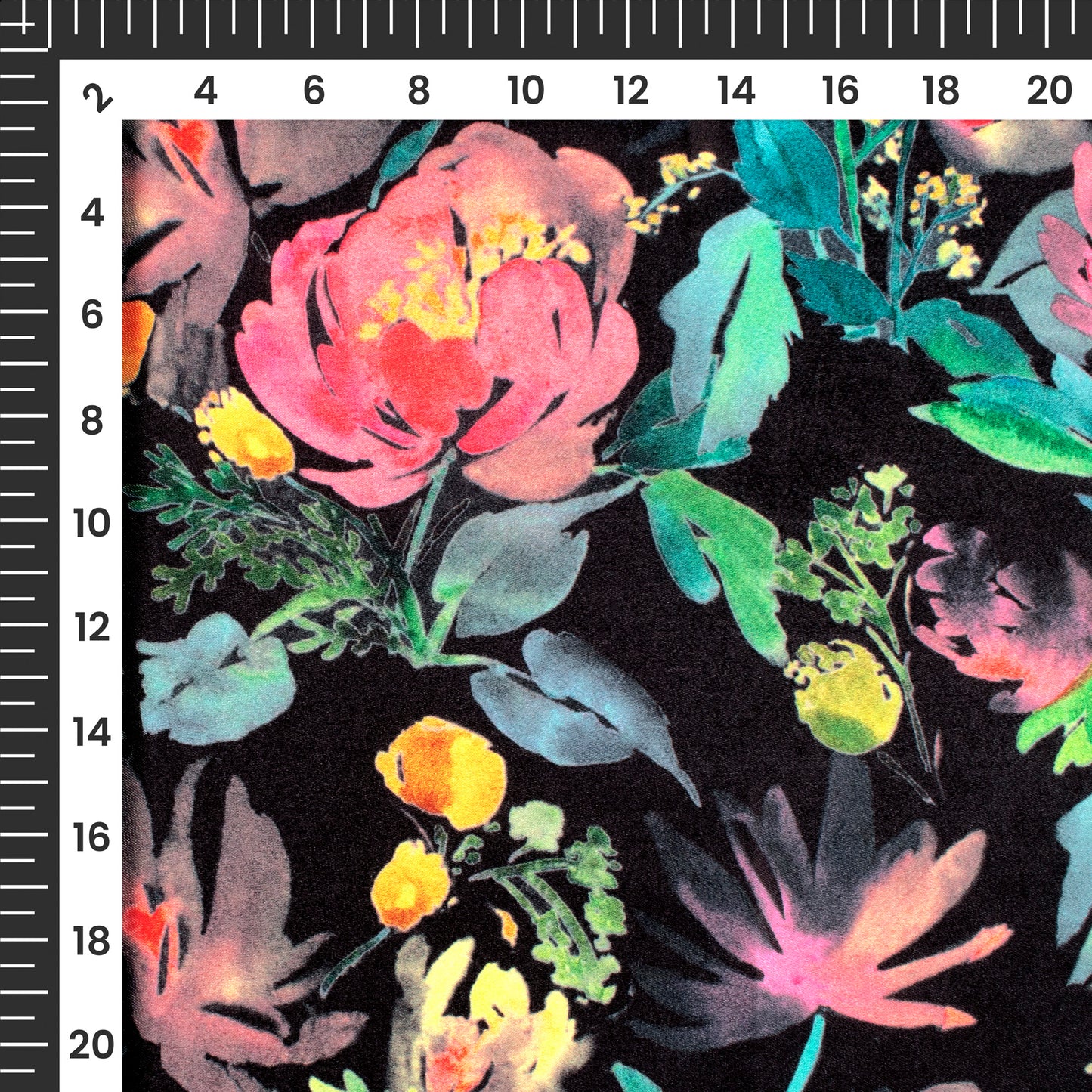 Black Floral Digital Print Japan Satin Fabric