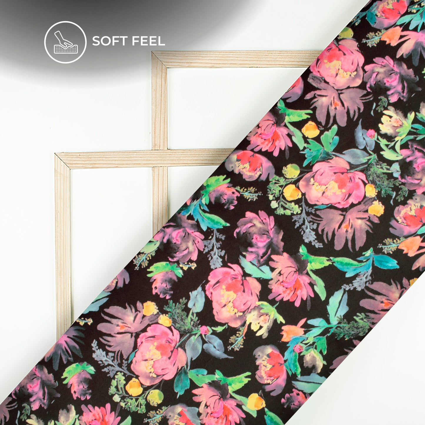 Black Floral Digital Print Japan Satin Fabric