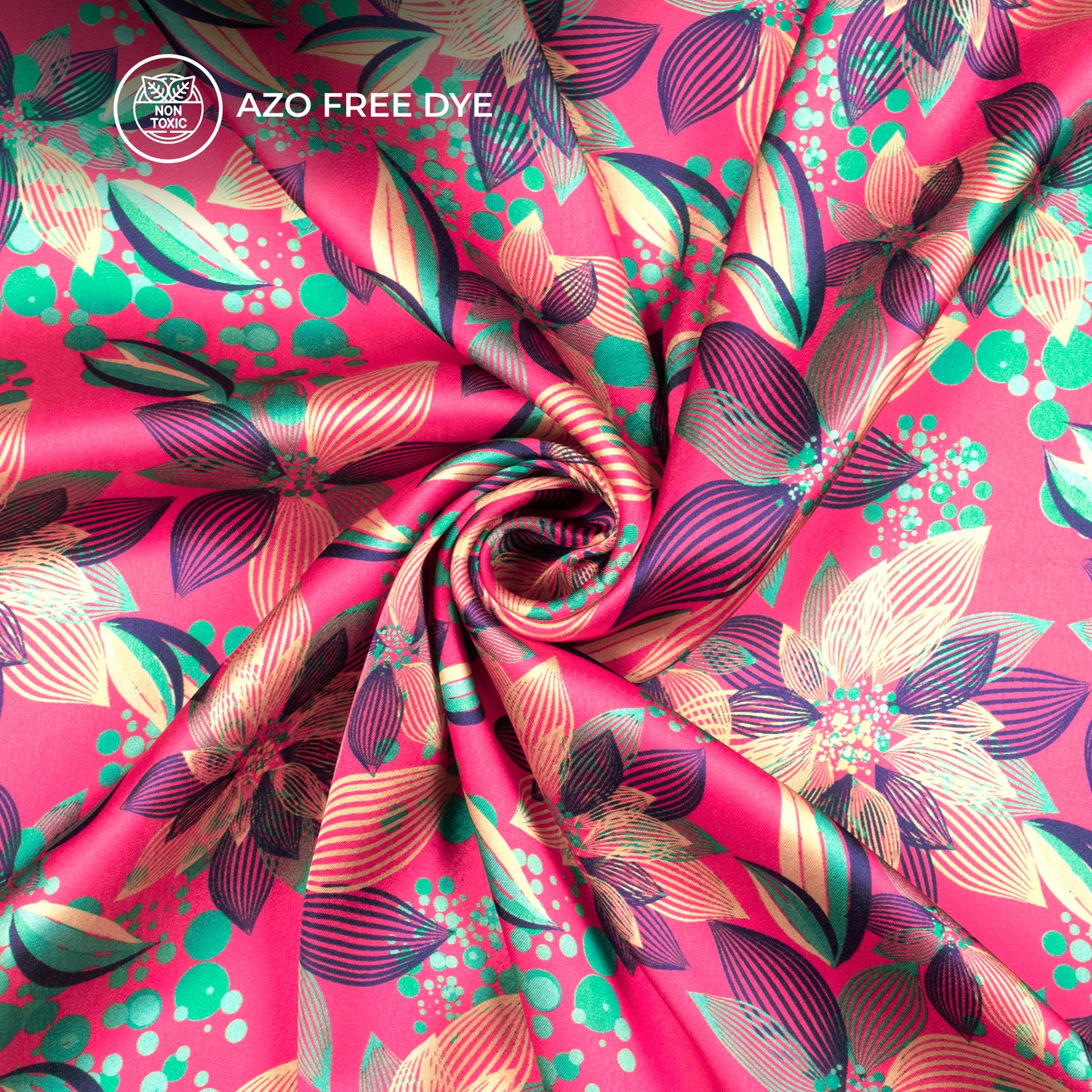 Barbie Pink Floral Digital Print Japan Satin Fabric