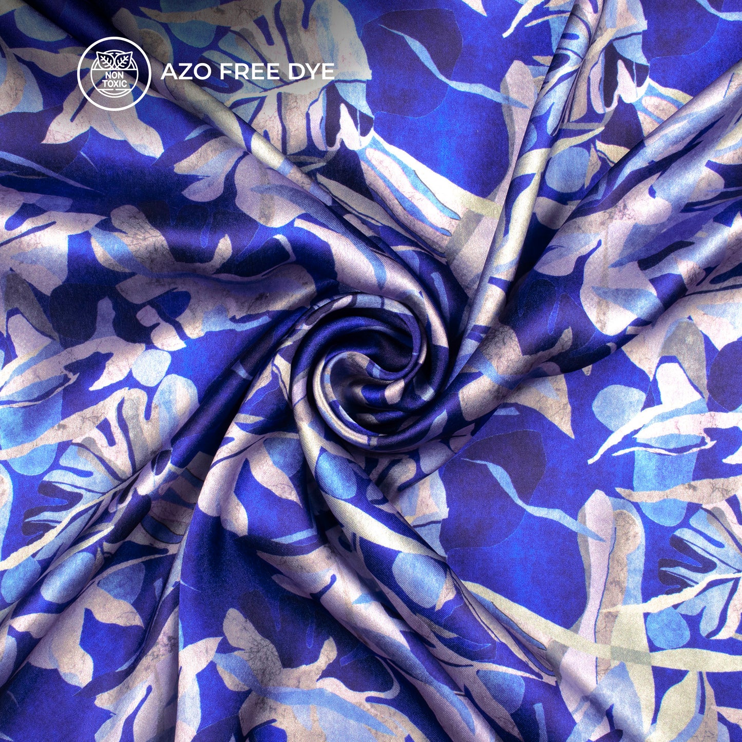 Royal Blue Floral Digital Print Japan Satin Fabric