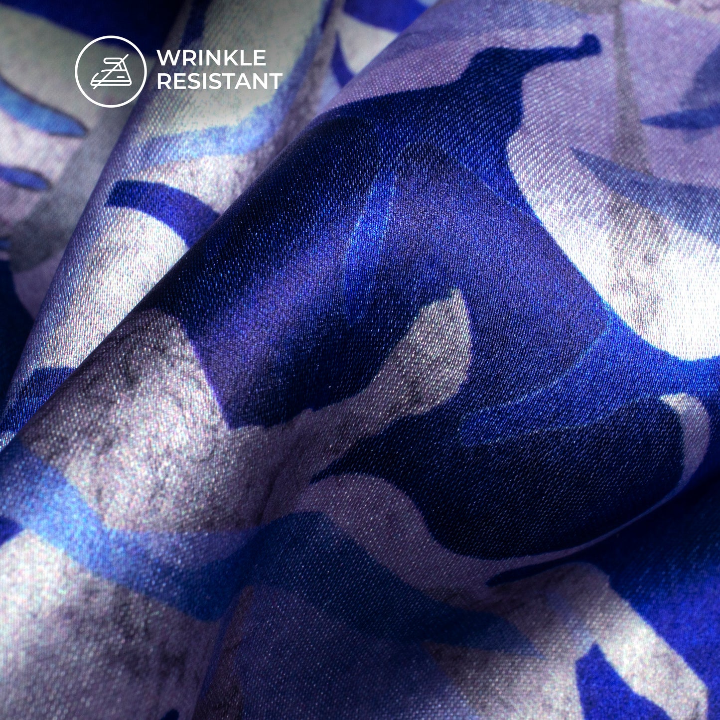 Royal Blue Floral Digital Print Japan Satin Fabric