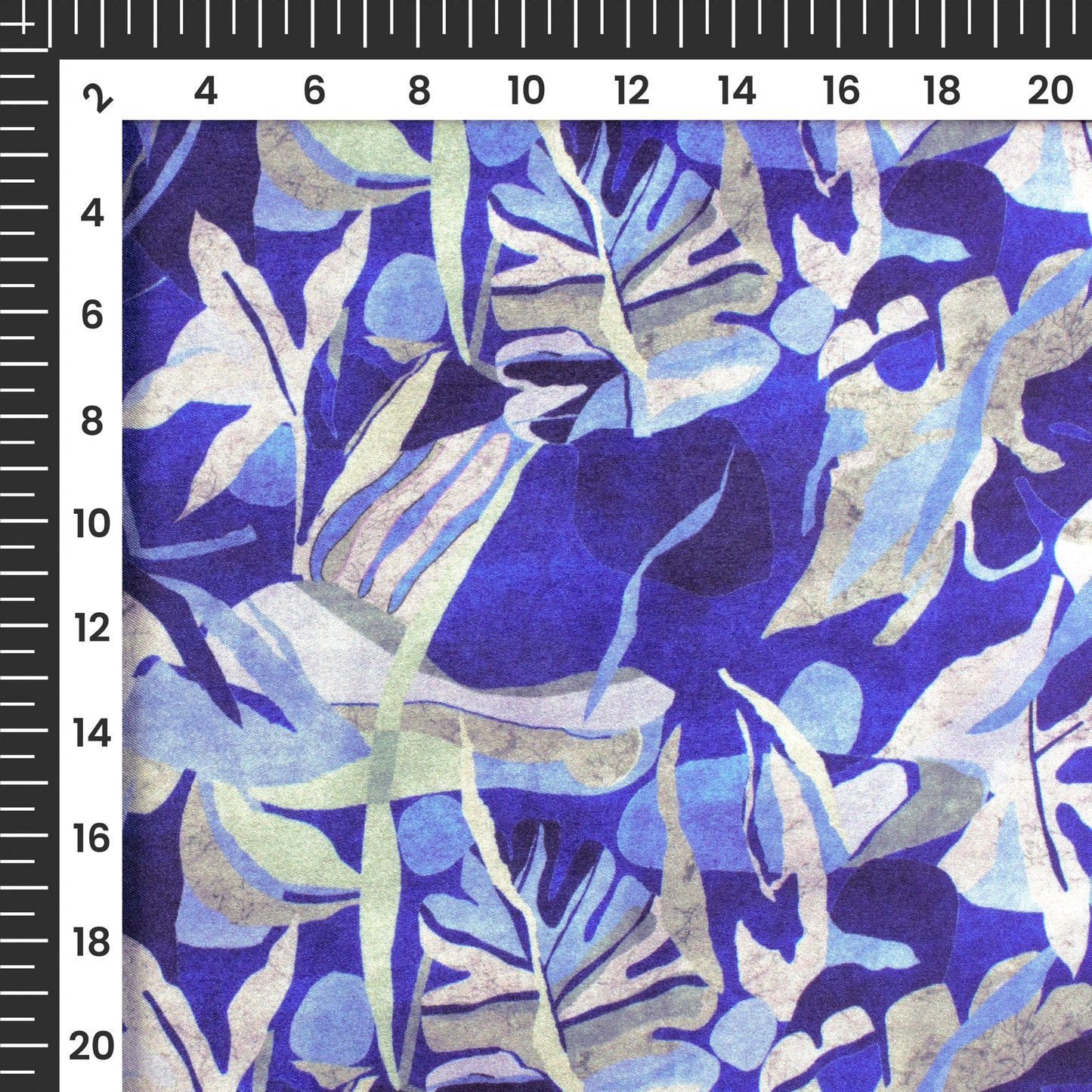 Royal Blue Floral Digital Print Japan Satin Fabric