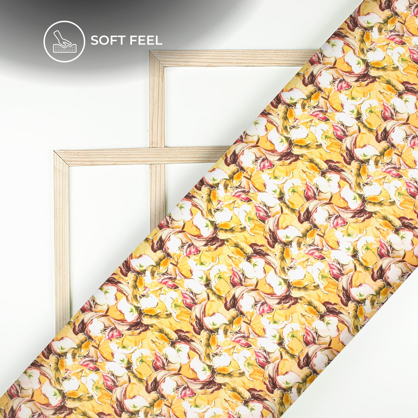 Golden Yellow Floral Digital Print Japan Satin Fabric