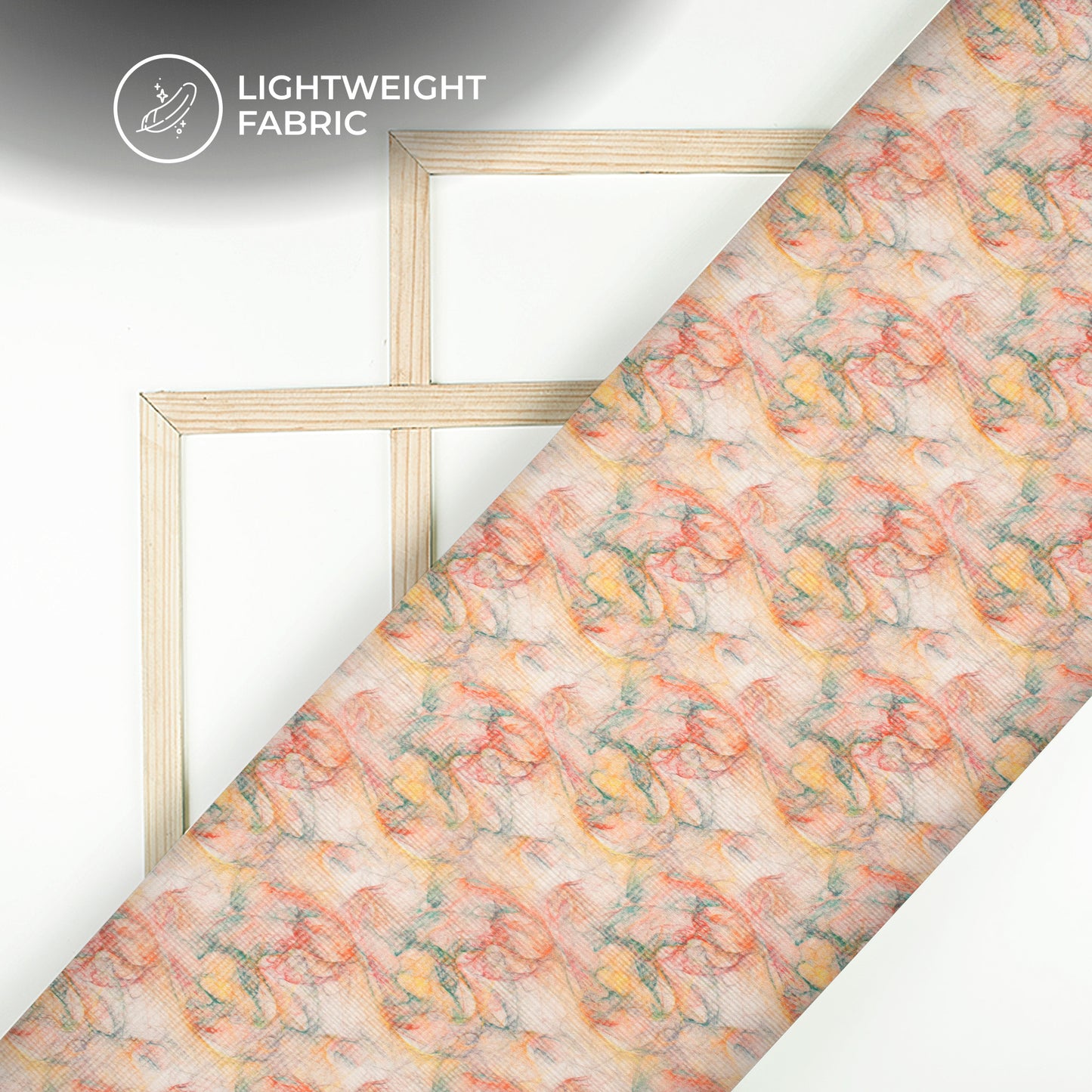 Peach Floral Digital Print Kota Doria Fabric