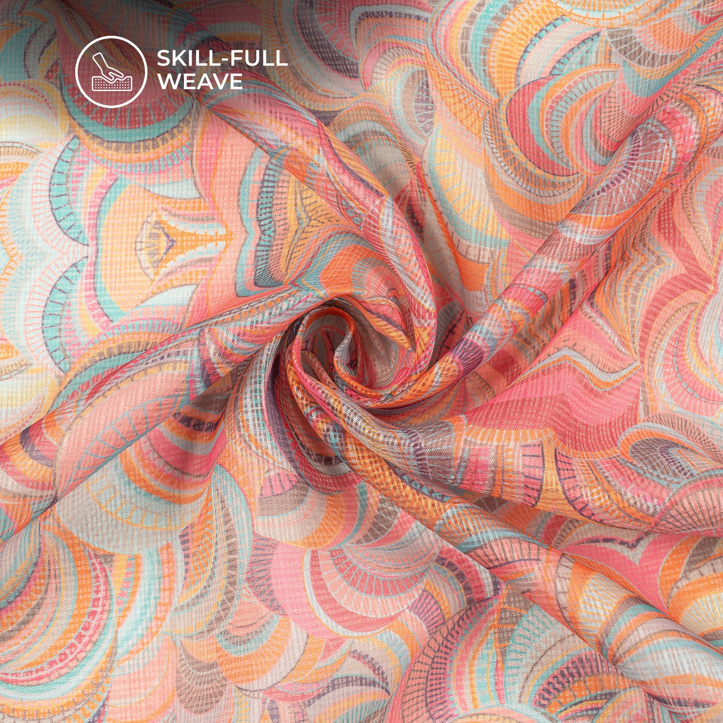 Multi-Color Abstract Digital Print Kota Doria Fabric
