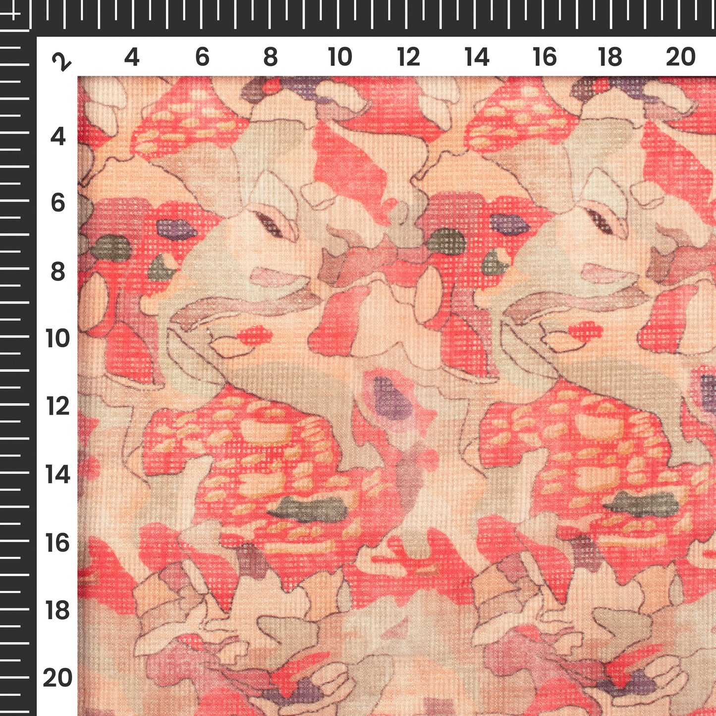 Pastle Red Abstract Digital Print Kota Doria Fabric