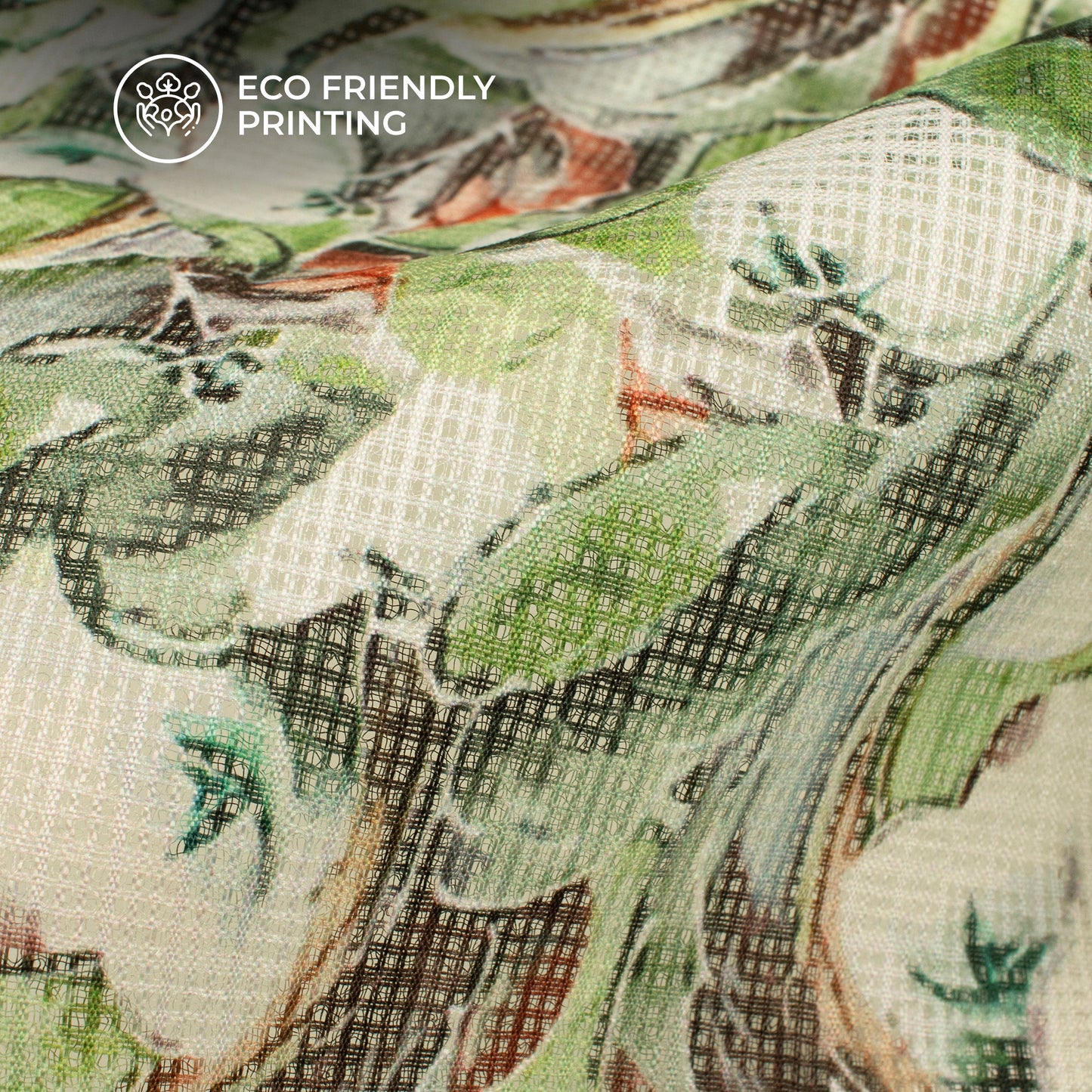 Green Floral Digital Print Kota Doria Fabric