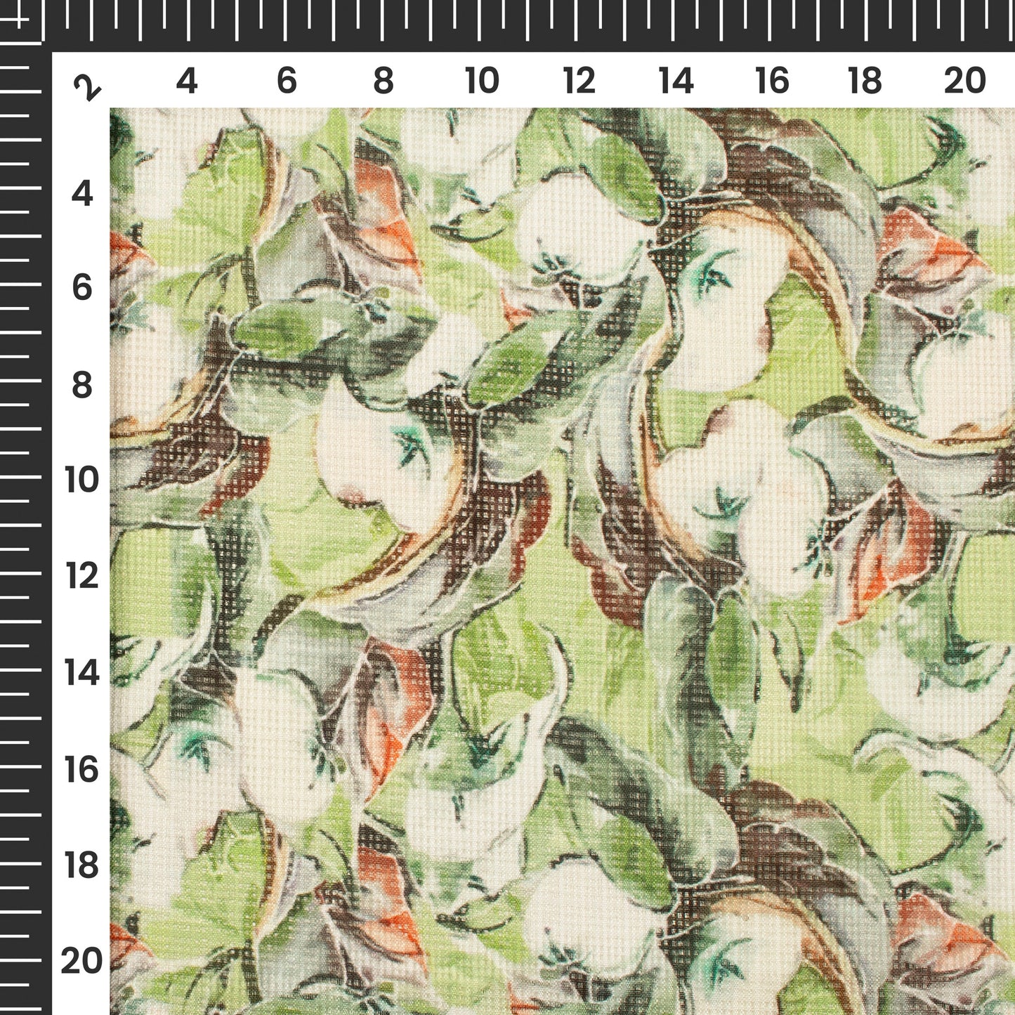 Green Floral Digital Print Kota Doria Fabric