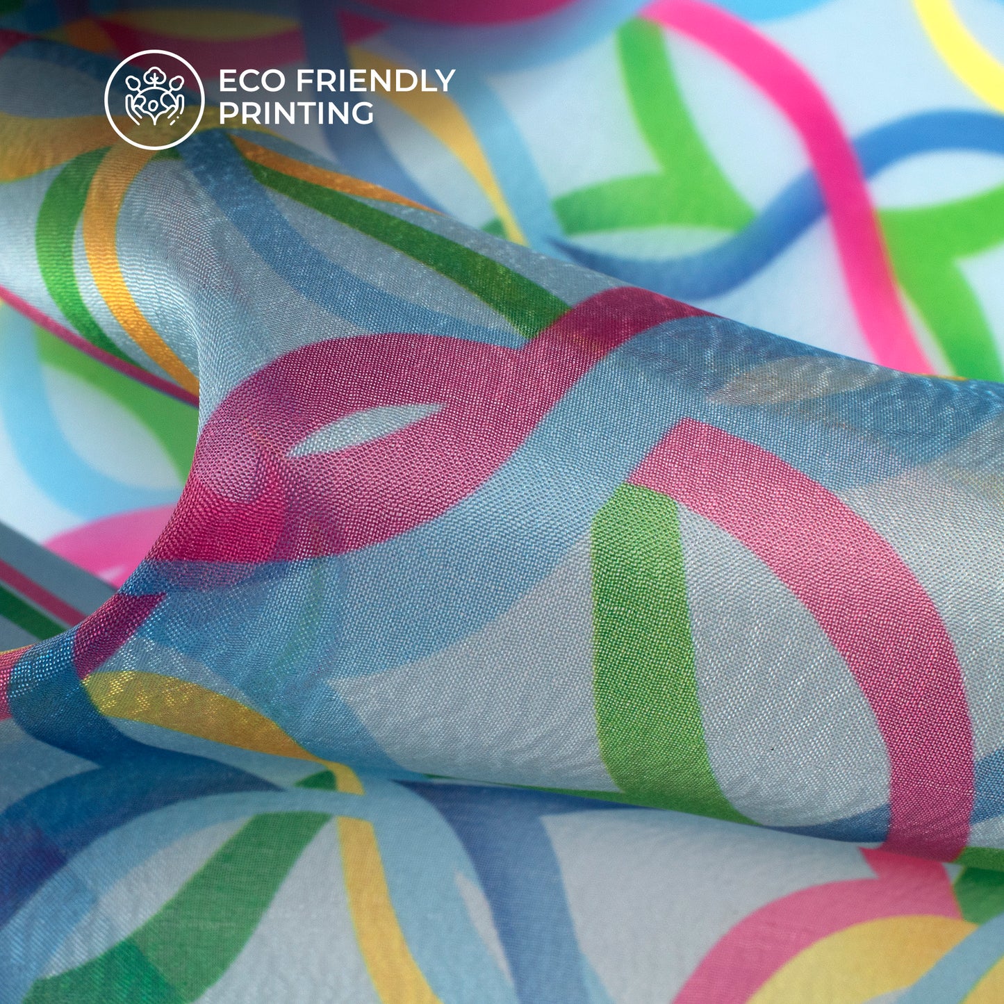 Multi-Color Geometrical Digital Print Organza Satin Fabric