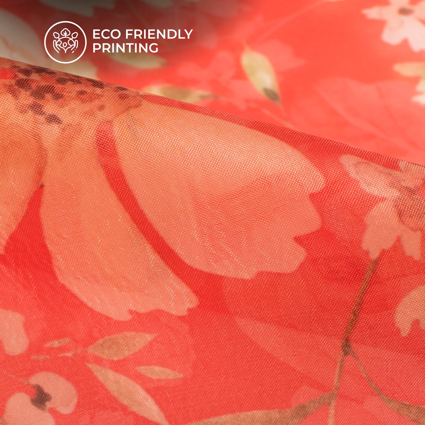 Rose Red Floral Digital Print Organza Satin Fabric