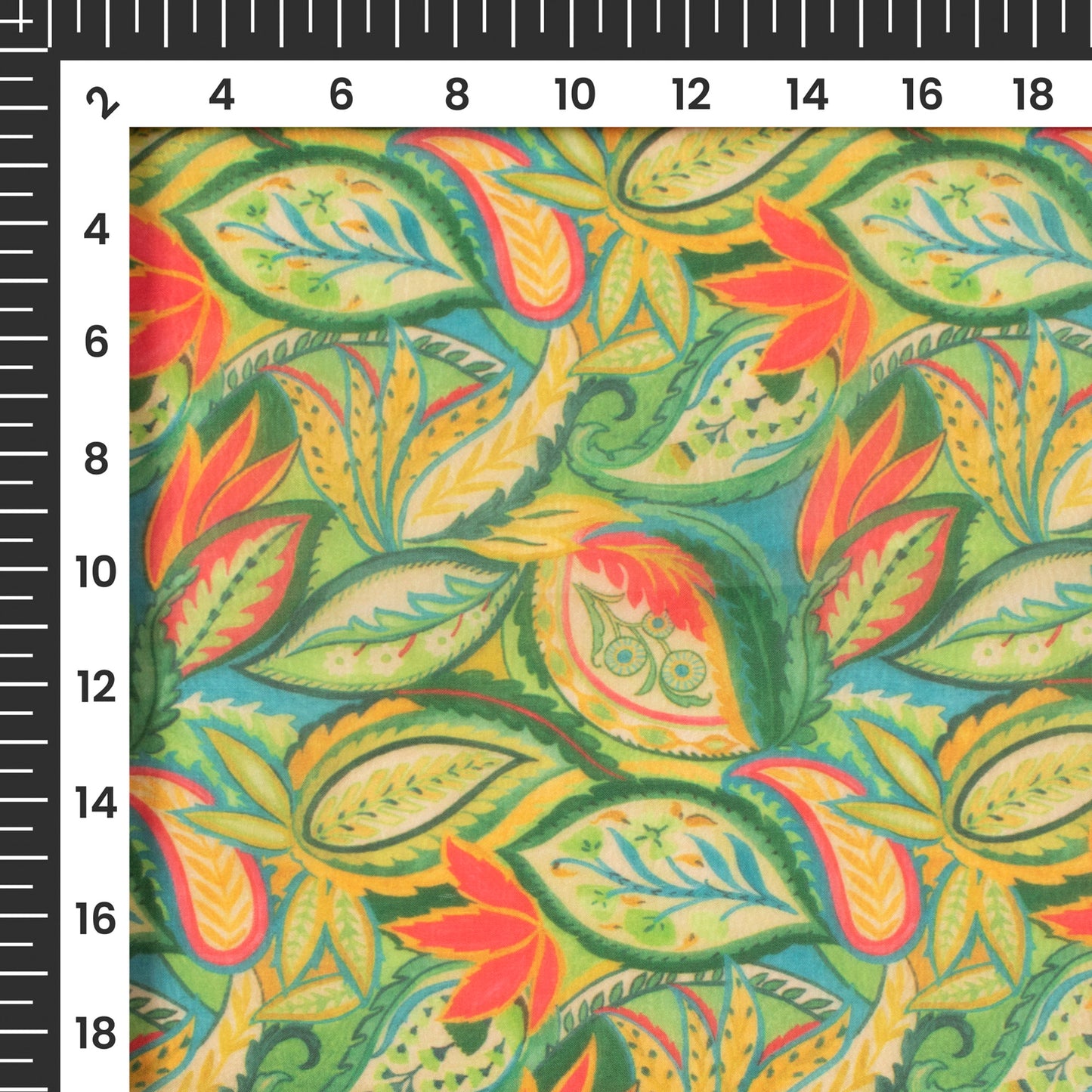 Dark Green Leaf Digital Print Organza Satin Fabric