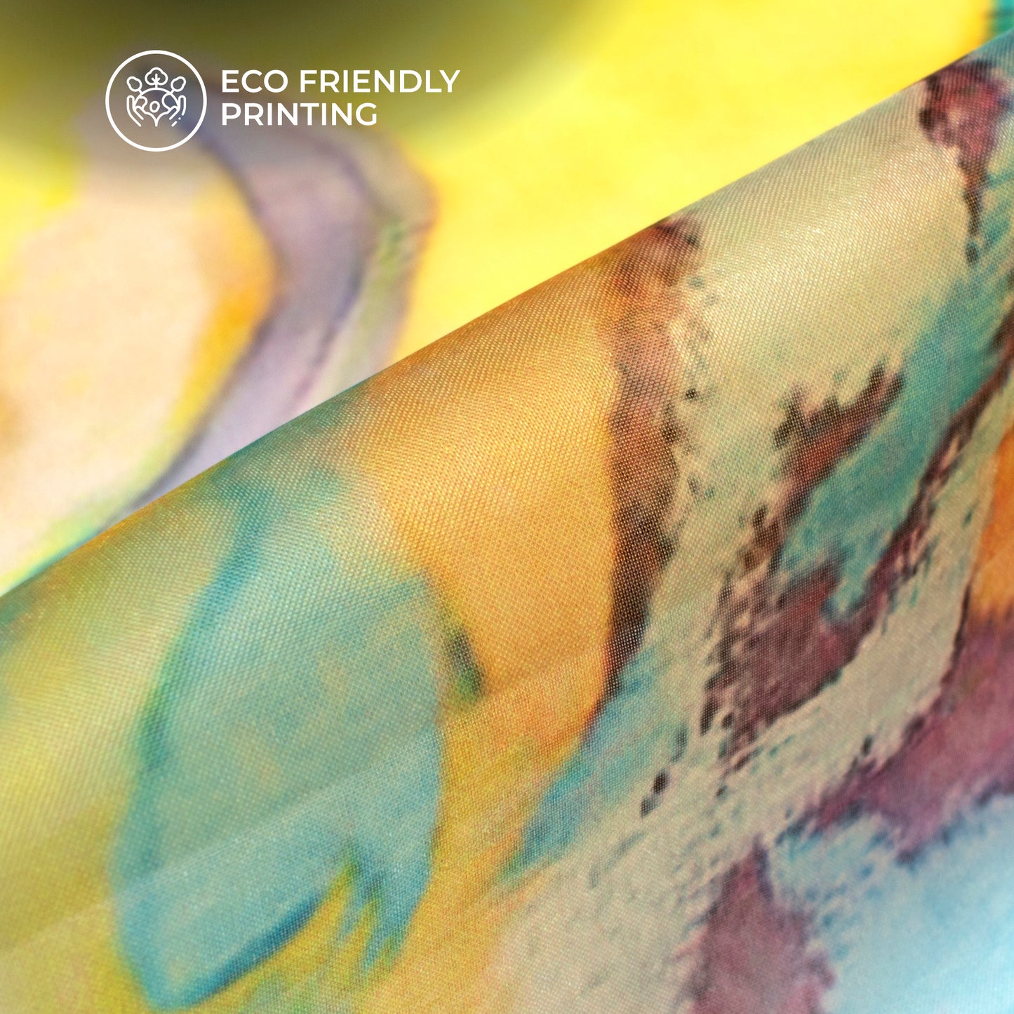 Lemon Yellow Floral Digital Print Organza Satin Fabric