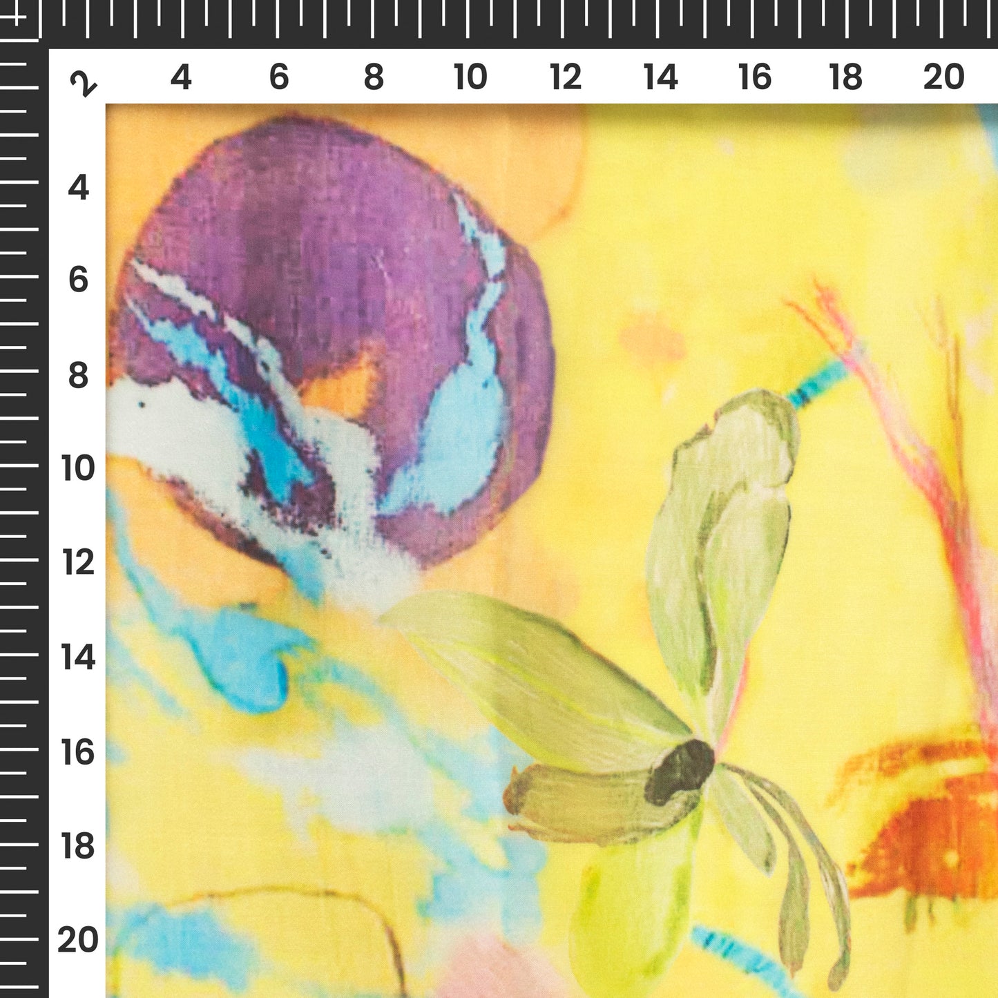 Lemon Yellow Floral Digital Print Organza Satin Fabric