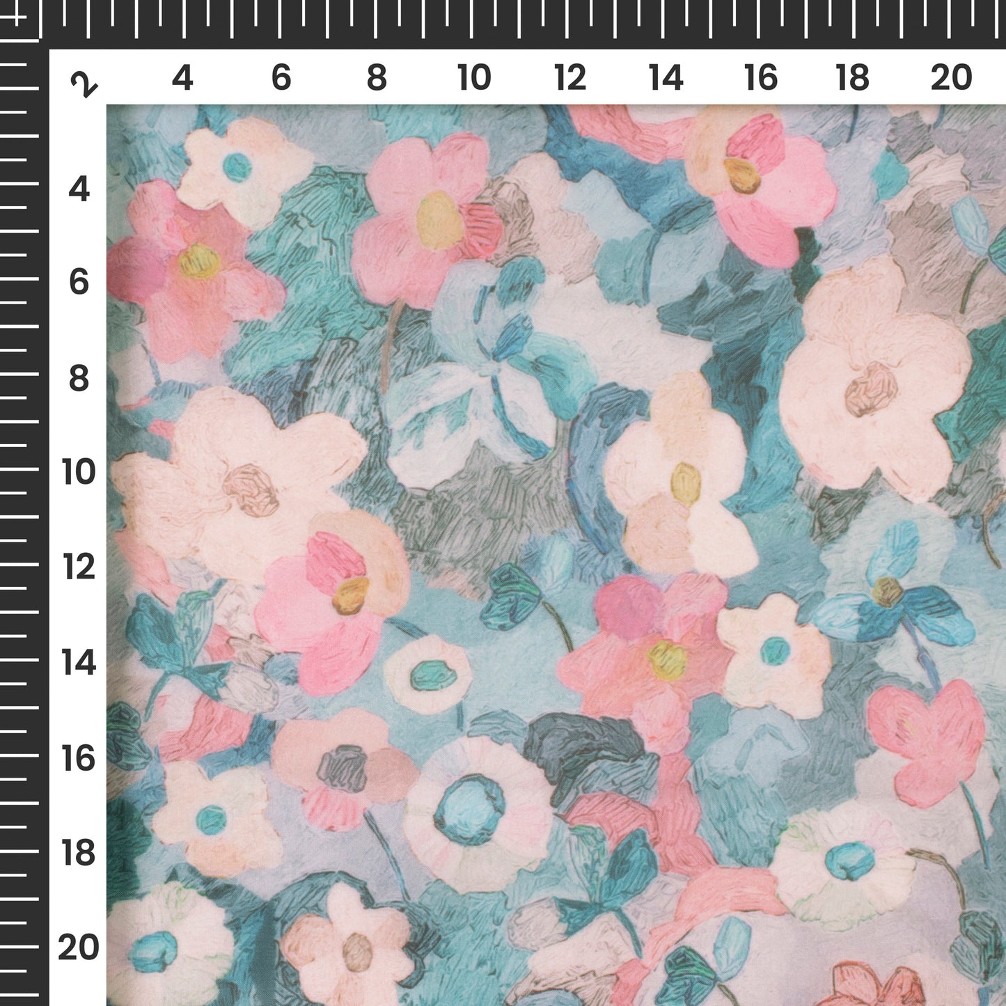 Sky Blue Floral Digital Print Organza Satin Fabric