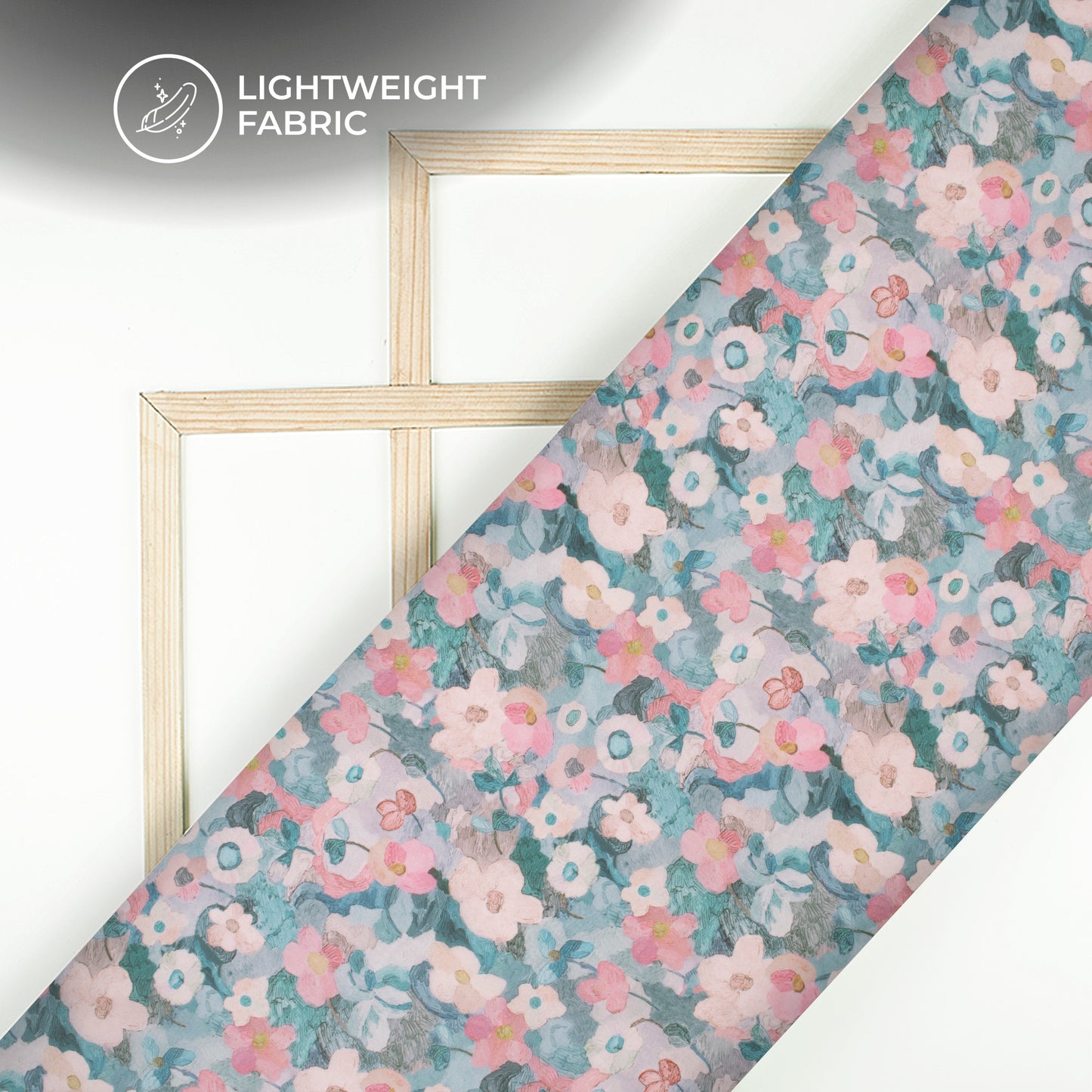 Sky Blue Floral Digital Print Organza Satin Fabric