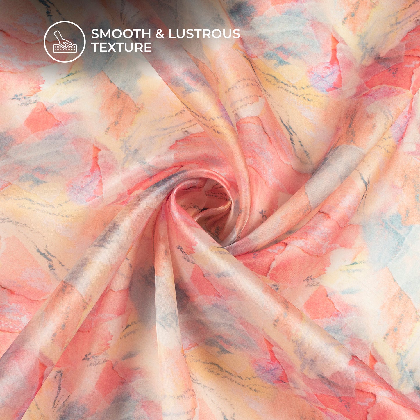 Watermelon Pink Abstract Digital Print Organza Satin Fabric
