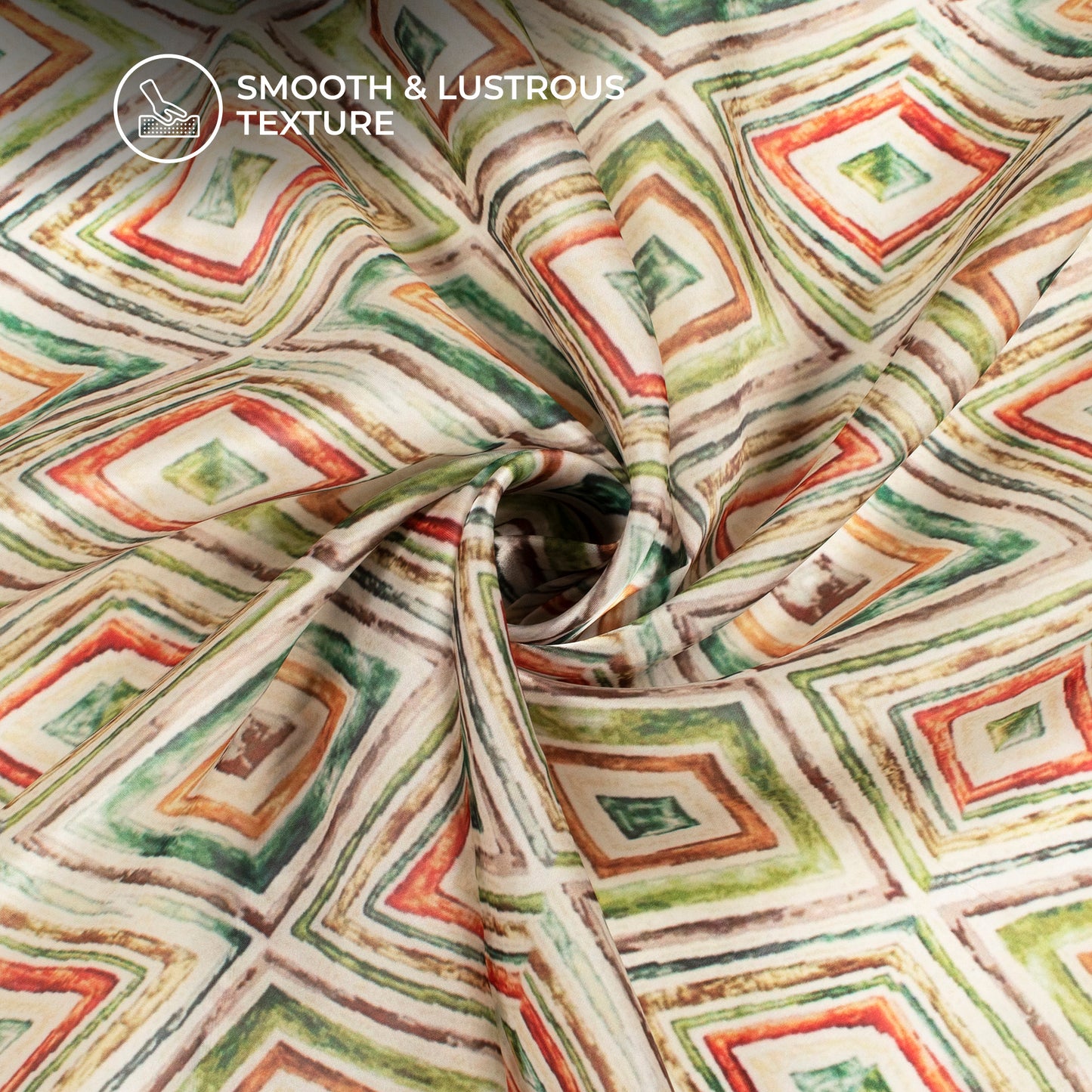 Forest Green Geometric Digital Print Organza Satin Fabric
