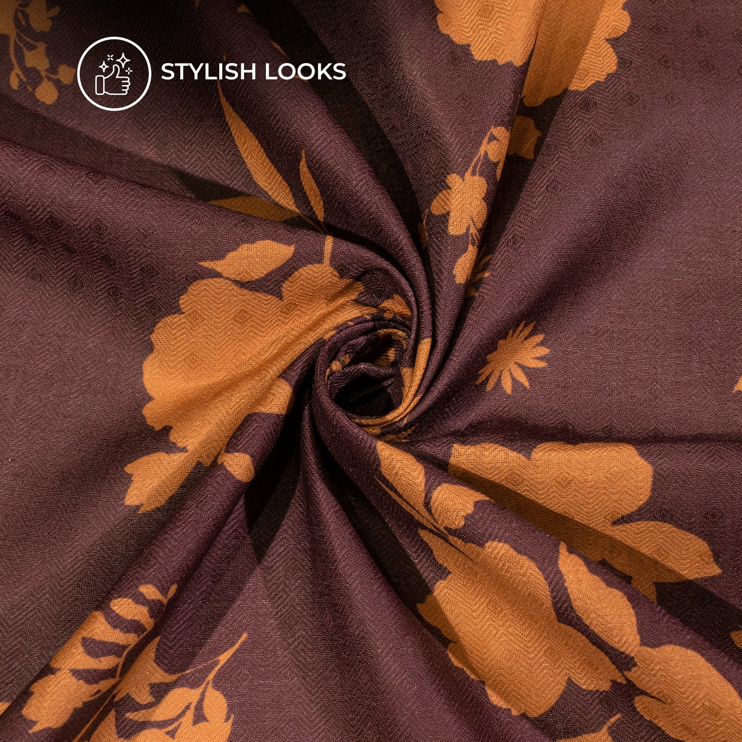 Hickory Brown Floral Digital Print Elegant Blend Pasmina Fabric