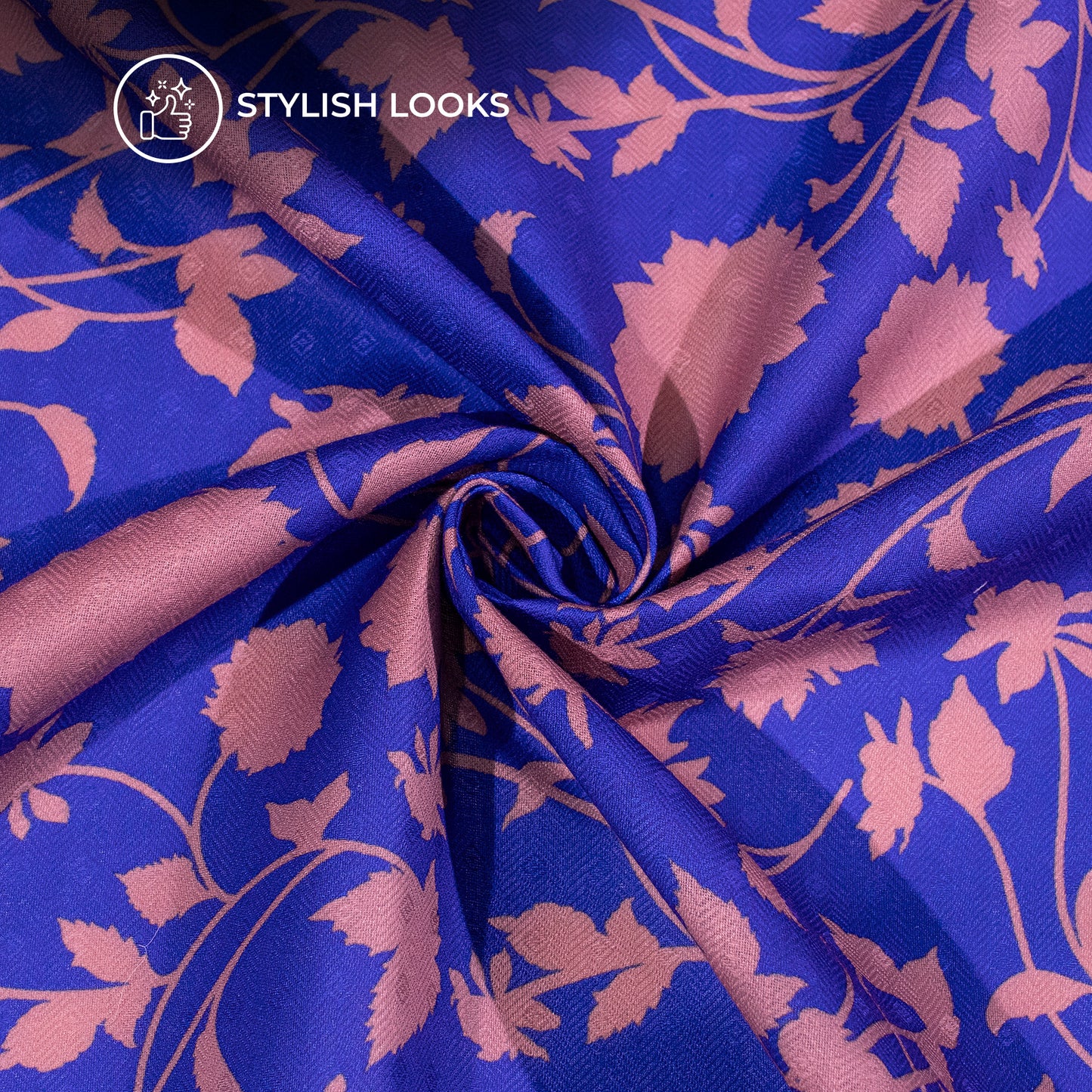 Royal Blue Floral Digital Print Elegant Blend Pashmina Fabric