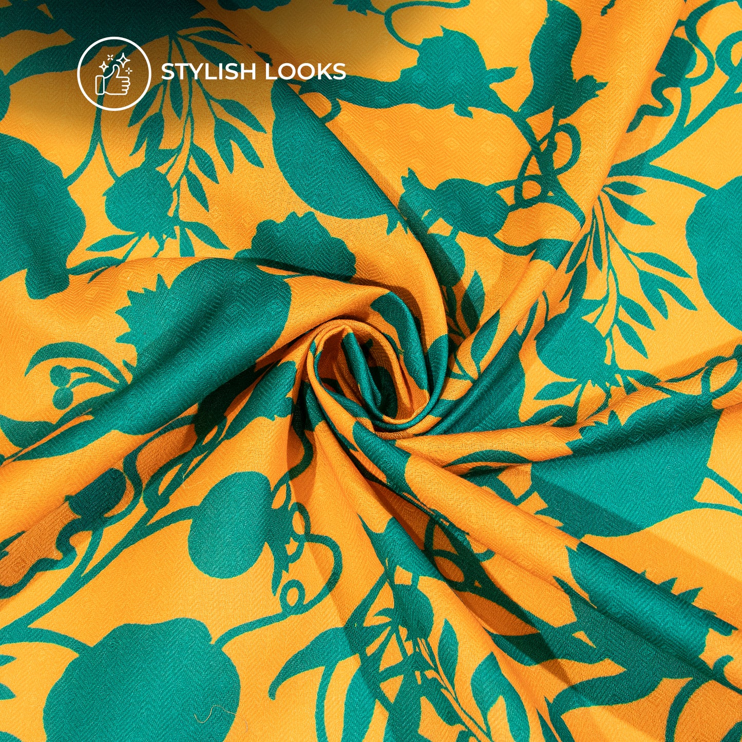Mustard Yellow Floral Digital Print Elegant Blend Pasmina Fabric