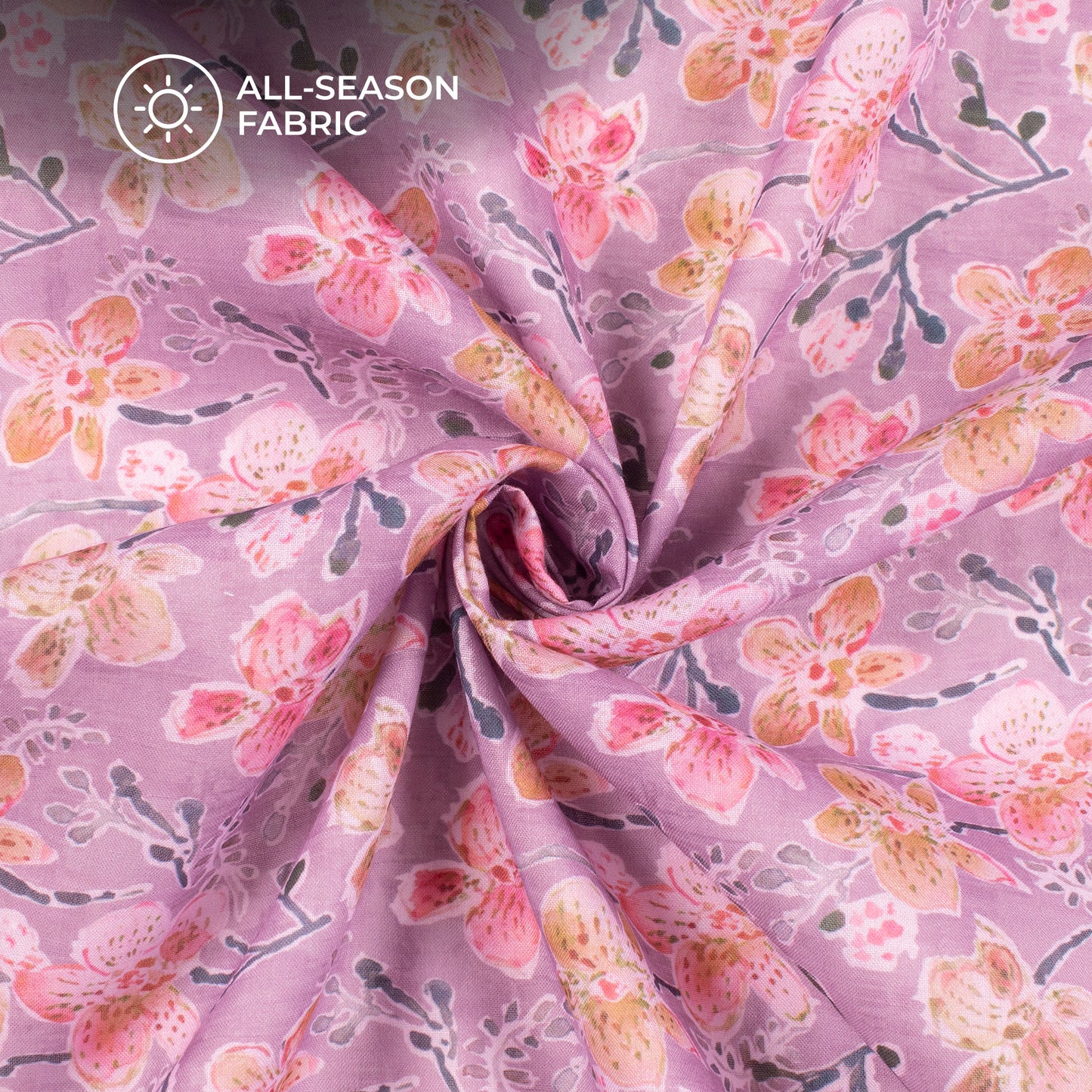 Lavender Purple Flora Digital Print Poly Cambric Fabric