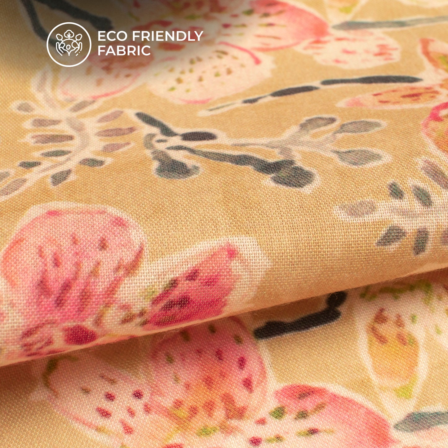 Butter Yellow Floral Digital Print Poly Cambric Fabric