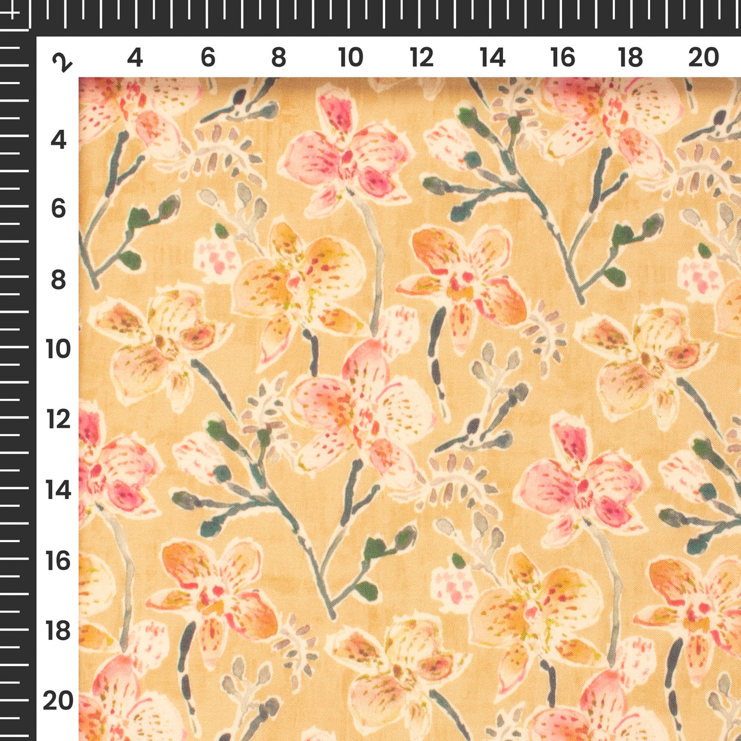 Butter Yellow Floral Digital Print Poly Cambric Fabric