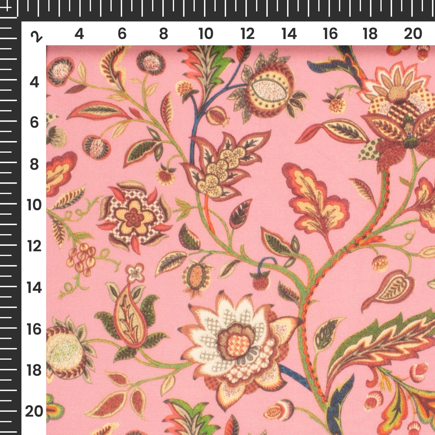 Rose Pink Floral Digital Print Poly Cambric Fabric