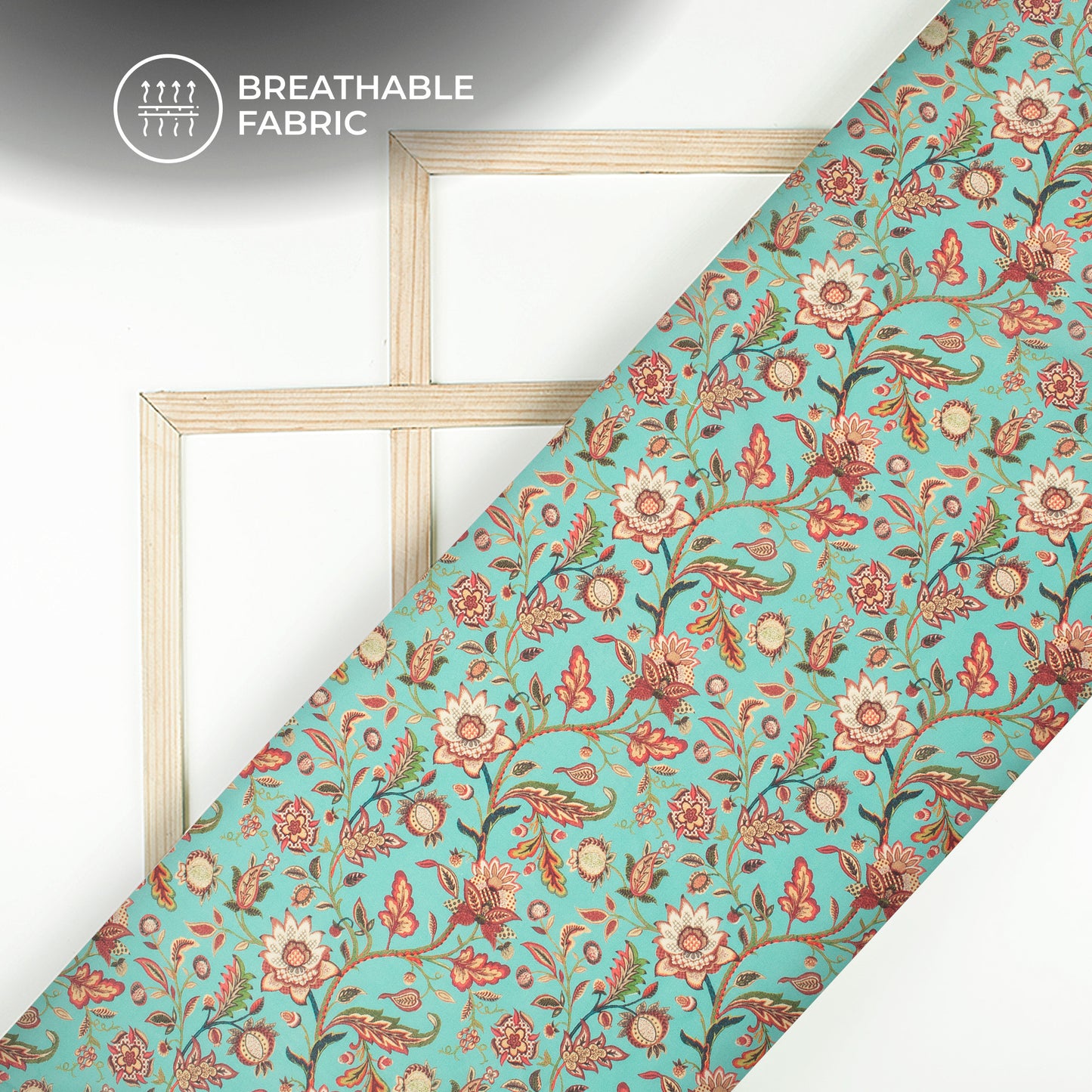 Sky Blue Floral Digital Print Poly Cambric Fabric