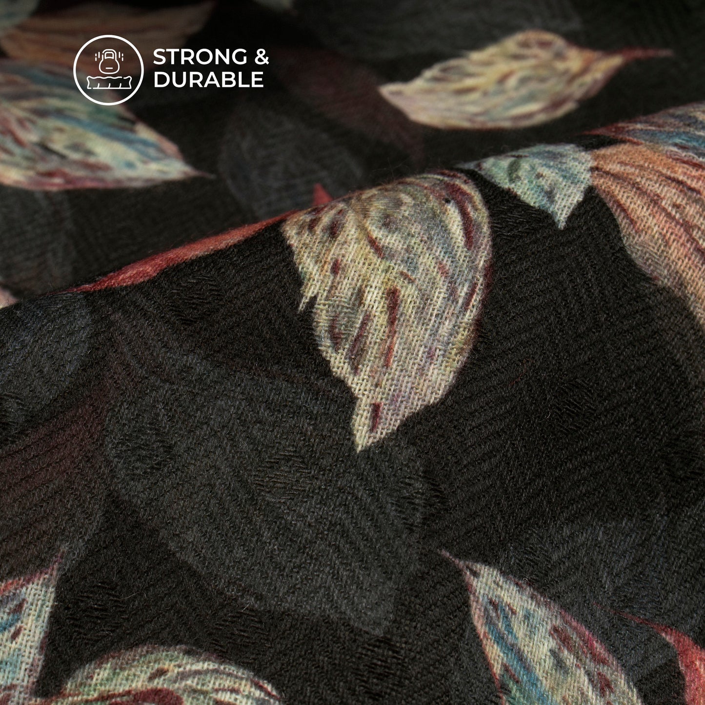 Black Leaf Digital Print Blend Pashmina Fabric