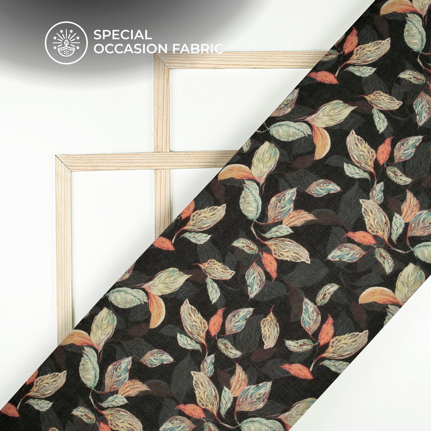 Black Leaf Digital Print Blend Pashmina Fabric