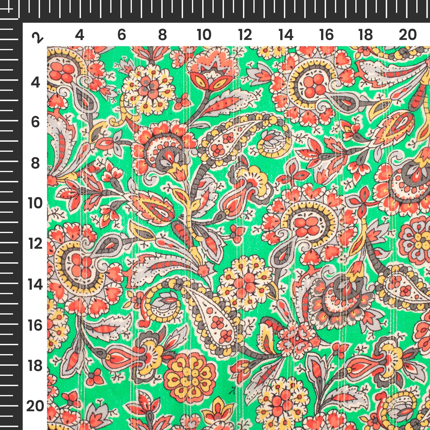 Light Green Paisley Digital Print Bemberg Crepe Lurex Fabric
