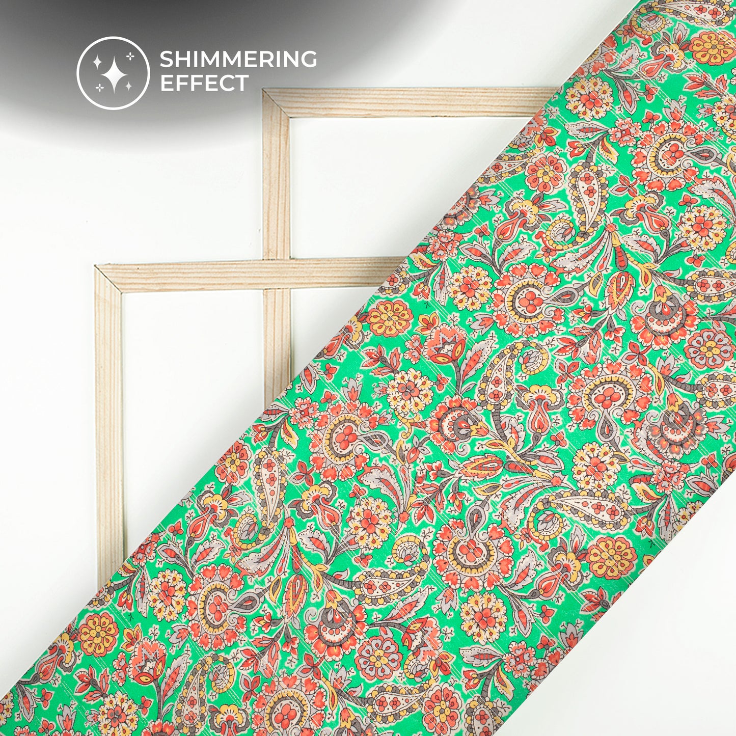 Light Green Paisley Digital Print Bemberg Crepe Lurex Fabric