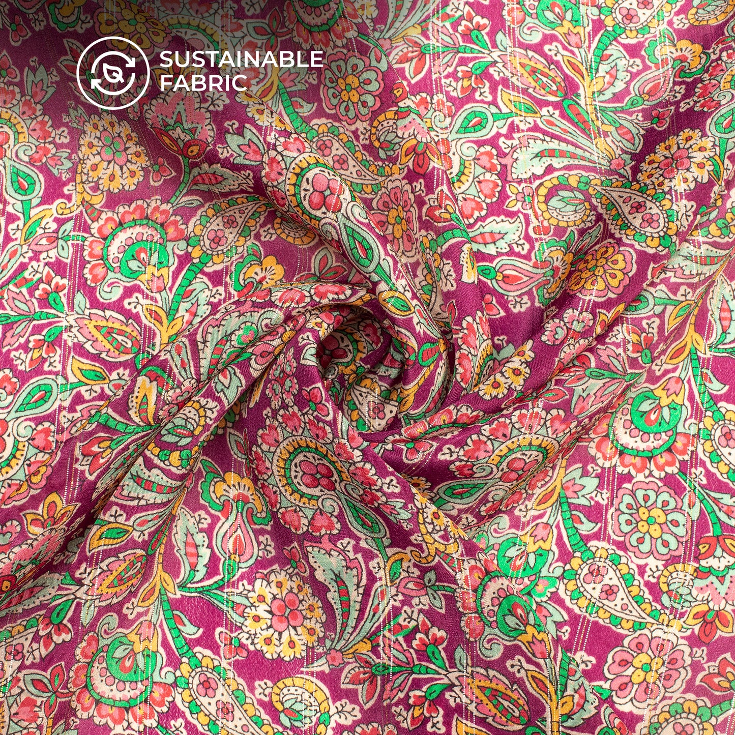 Charming Paisley Digital Print Bemberg Crepe Lurex Fabric