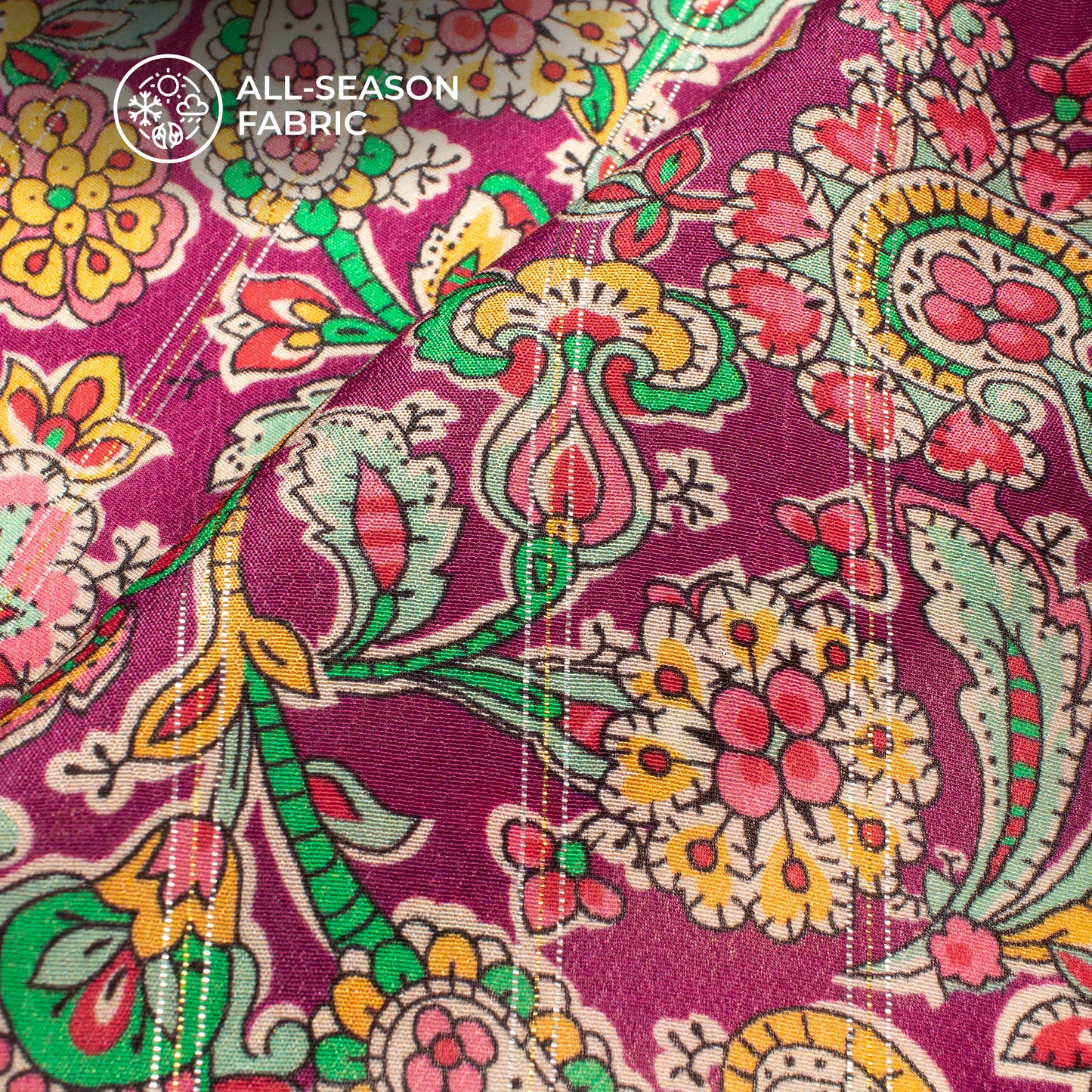 Charming Paisley Digital Print Bemberg Crepe Lurex Fabric