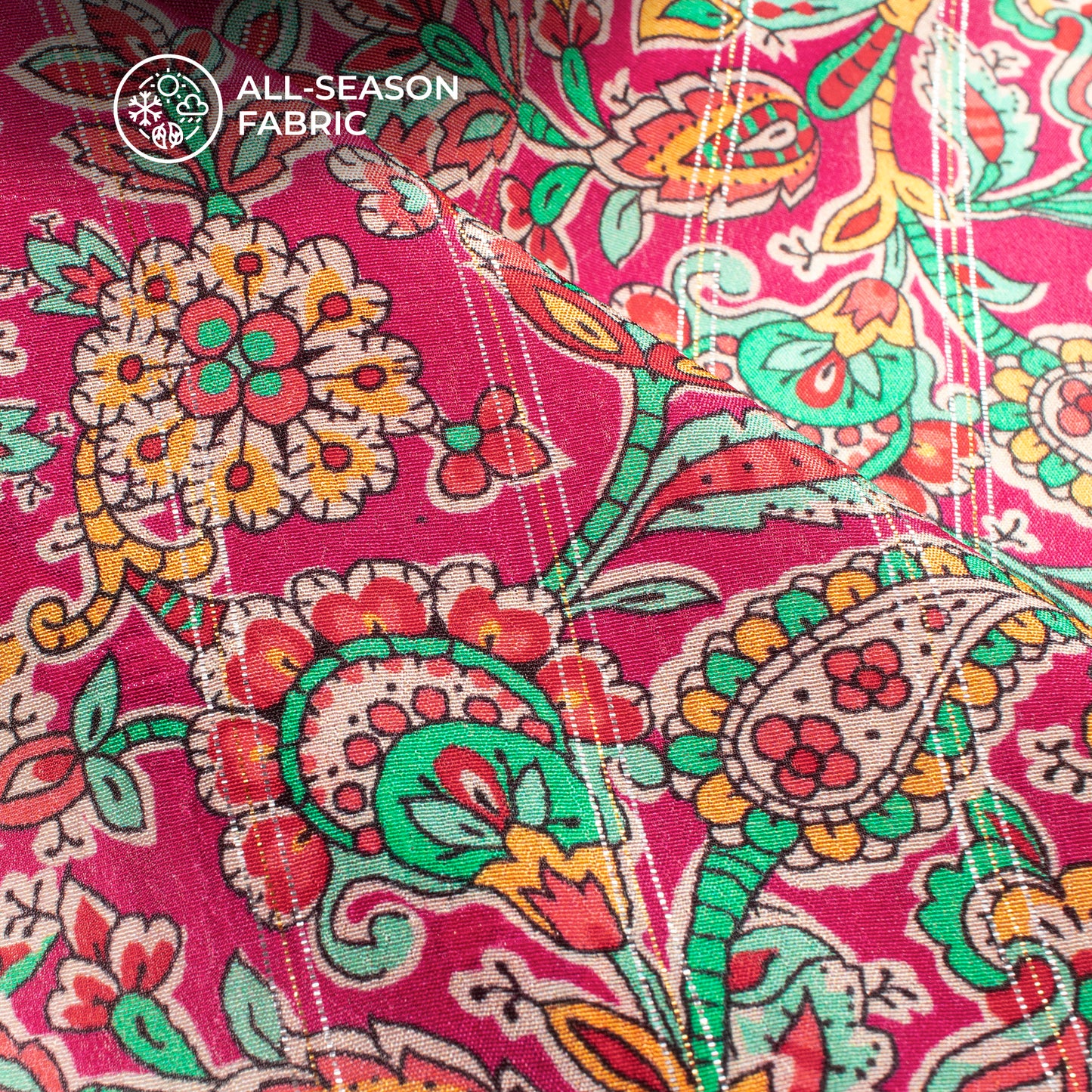 Magenta Purple Paisley Digital Print Bemberg Crepe Lurex Fabric