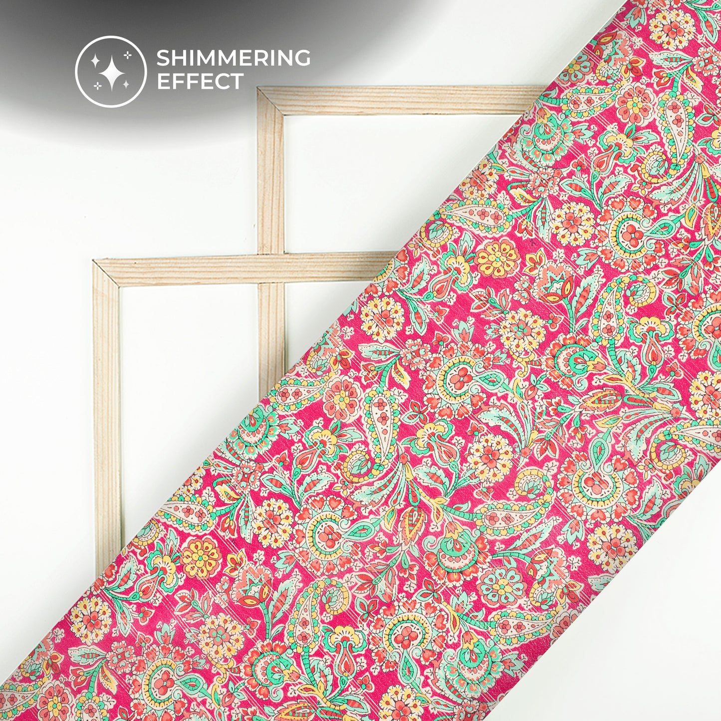 Magenta Purple Paisley Digital Print Bemberg Crepe Lurex Fabric